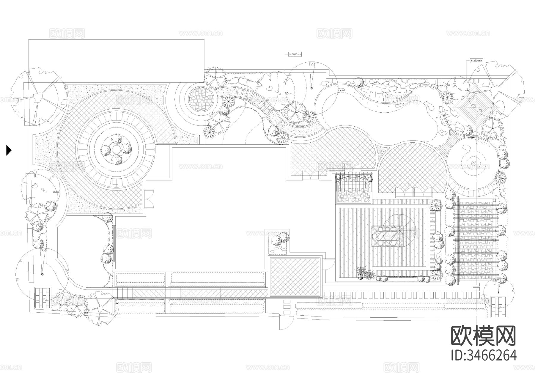 简中式-现代并重别墅花园cad施工图下载（渲染图1）