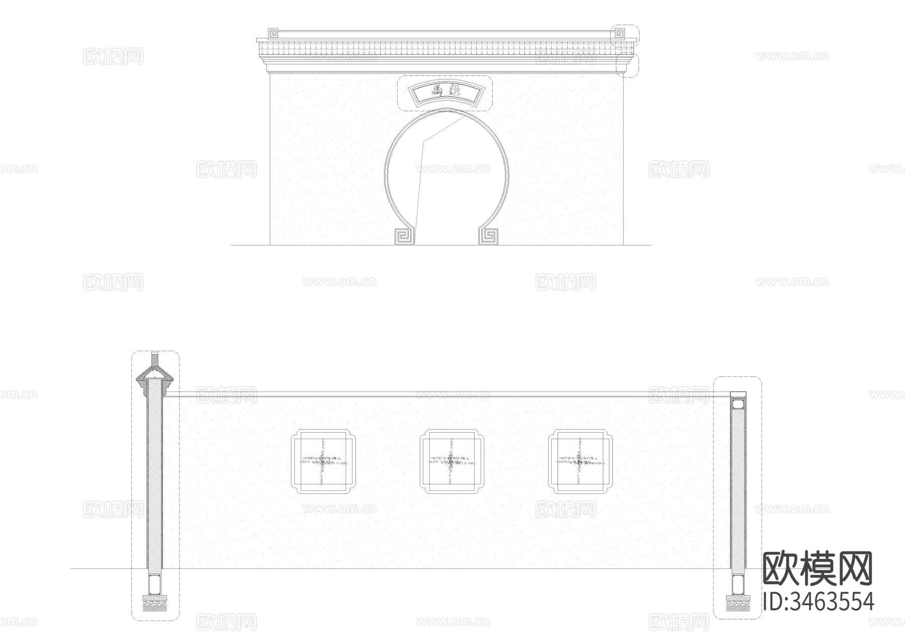 6套组合景墙详图cad大样图下载（渲染图1）