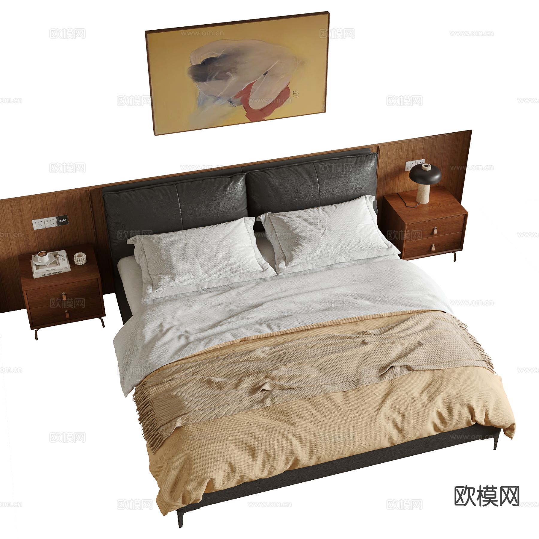 中古风双人床su模型下载（渲染图2）