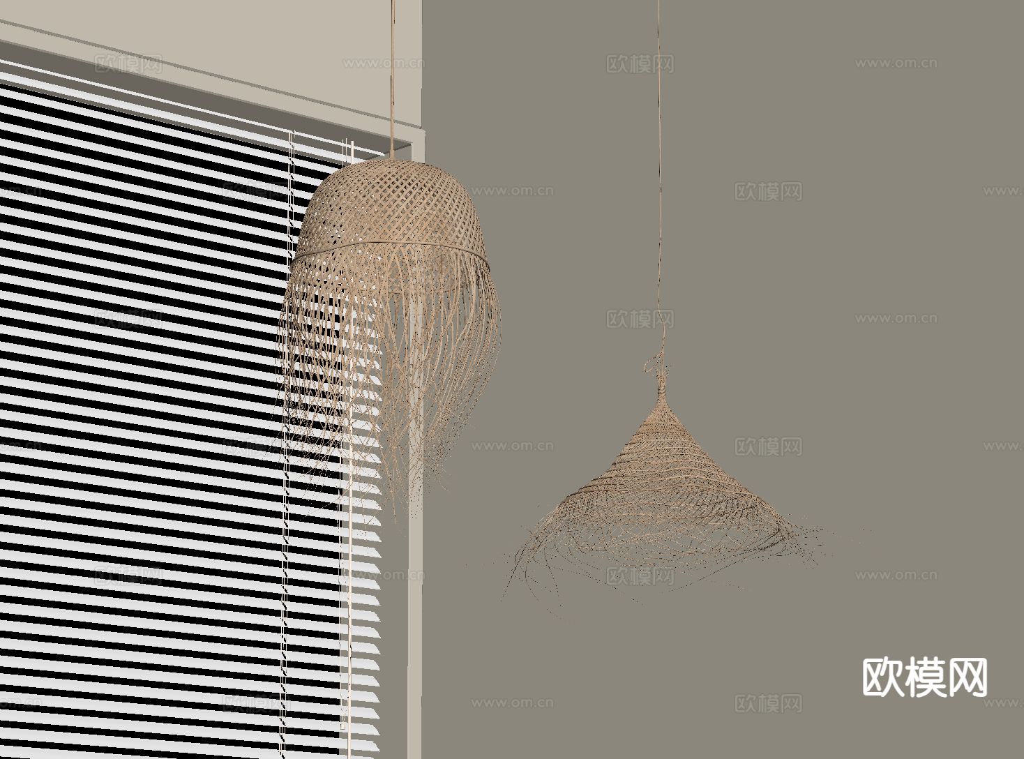 侘寂藤编民宿小吊灯su模型下载（渲染图1）