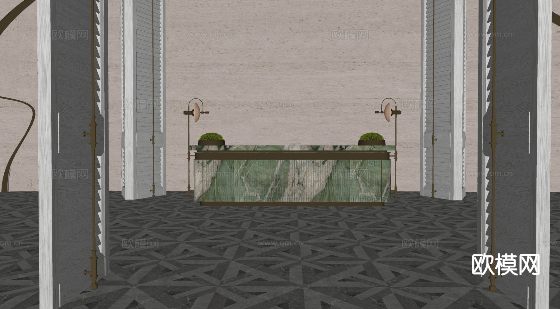 现代接待台 前台 水吧台su模型下载（渲染图1）