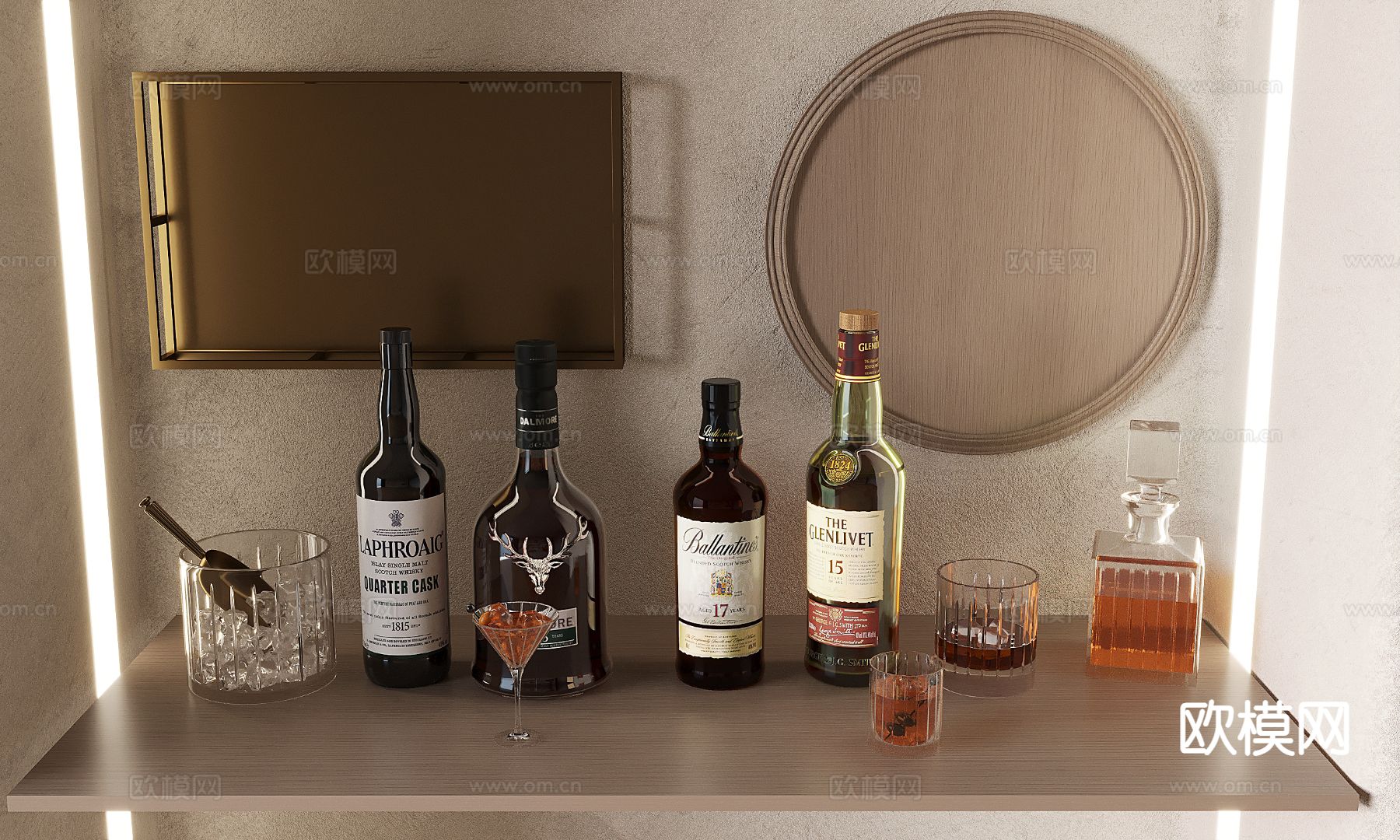 酒水 洋酒 酒瓶 酒具 醒酒器su模型下载（渲染图2）