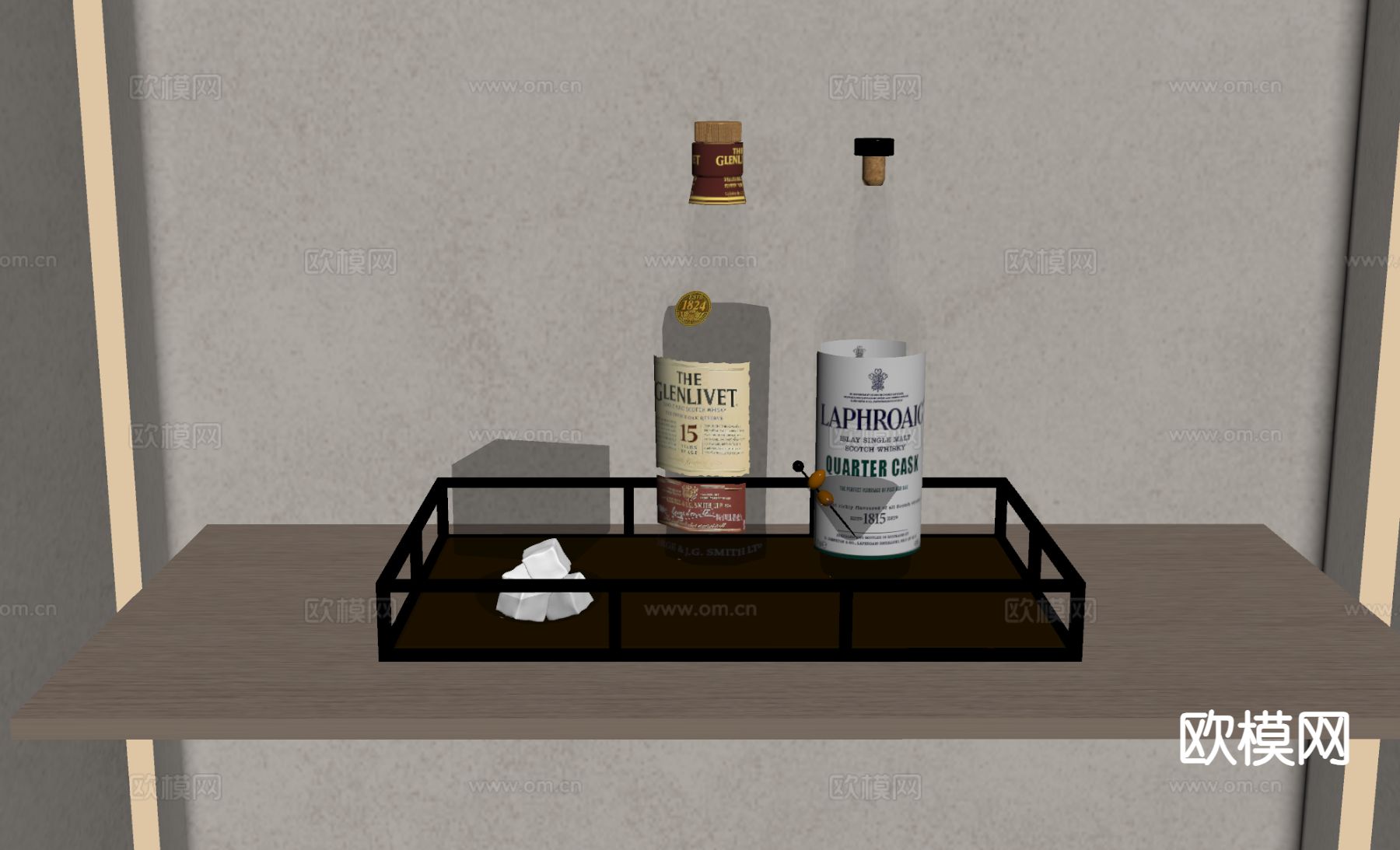 酒水 洋酒 酒瓶 酒具 醒酒器su模型下载（渲染图1）