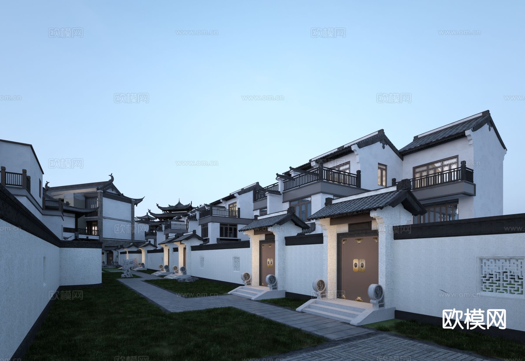 新中式四合院 古建 别墅外观3d模型下载