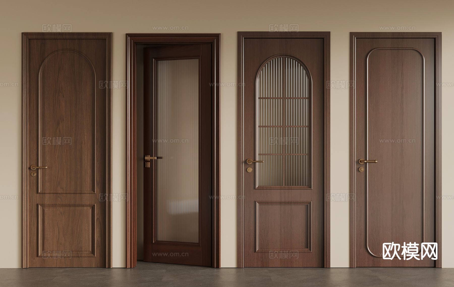 中古风单开门 厨卫门su模型下载（渲染图2）