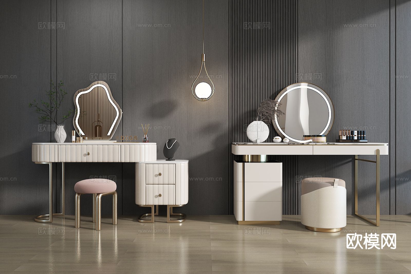现代梳妆台su模型下载（渲染图2）