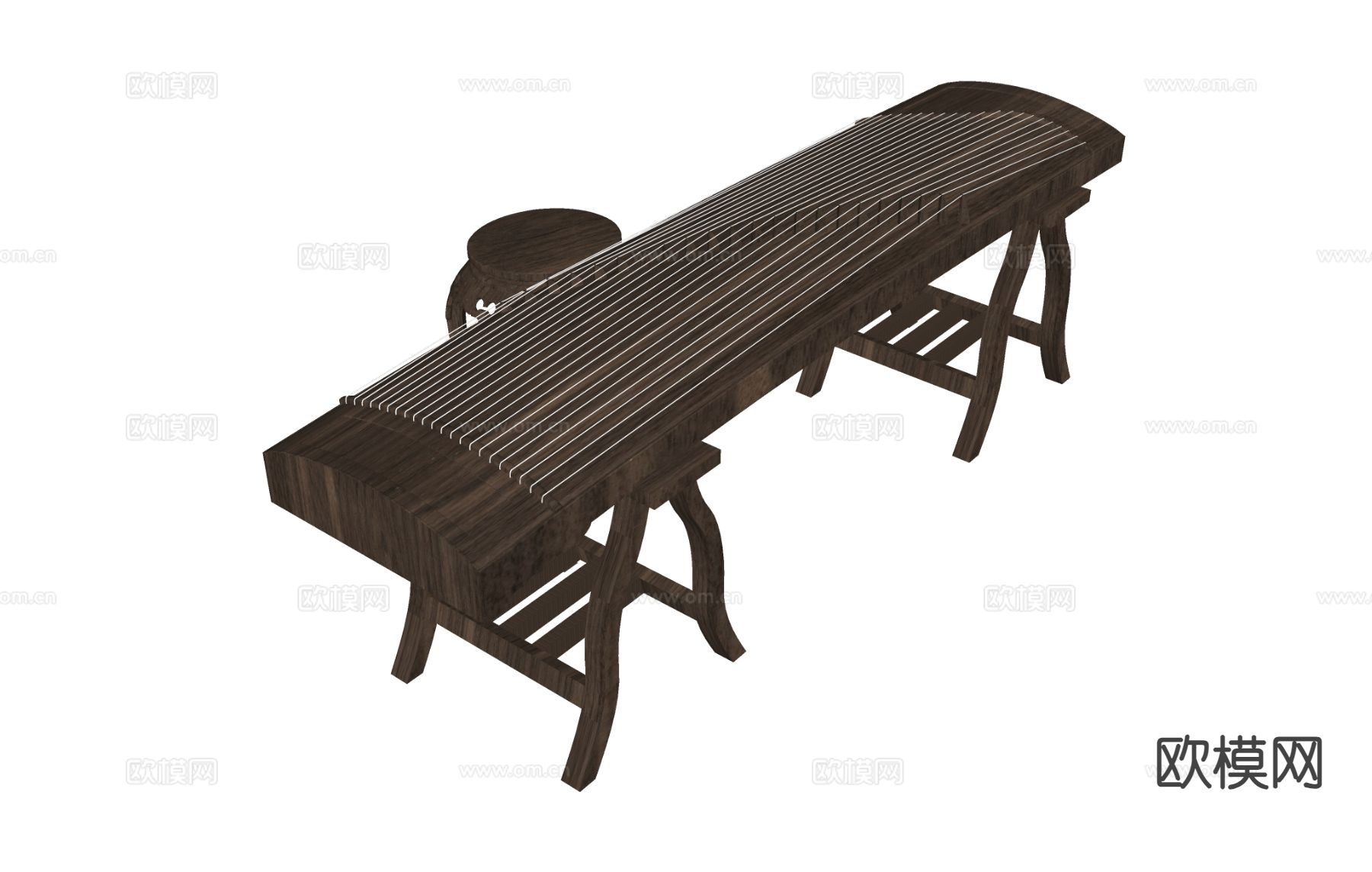 乐器 古筝 古琴su模型下载（渲染图1）