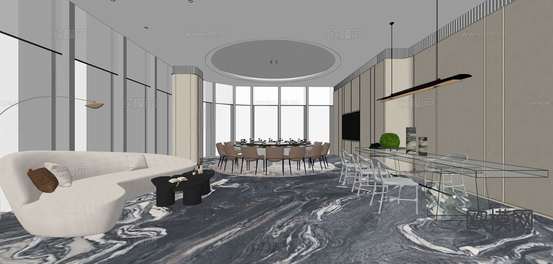 新中式餐厅包厢  包房su模型下载（渲染图1）