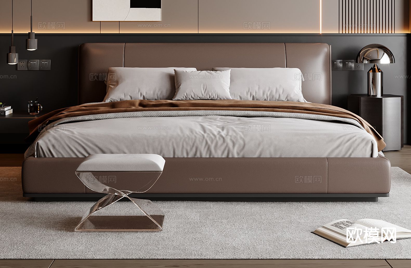 意式双人床3d模型下载