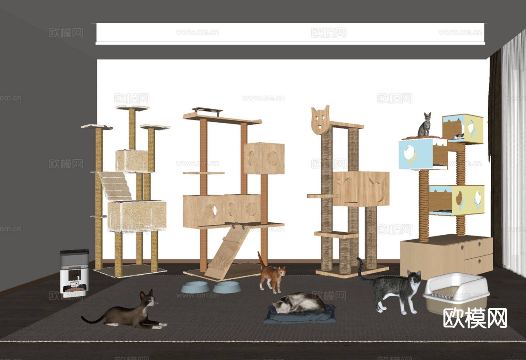 猫爬架 猫窝猫架 宠物柜su模型下载（渲染图1）