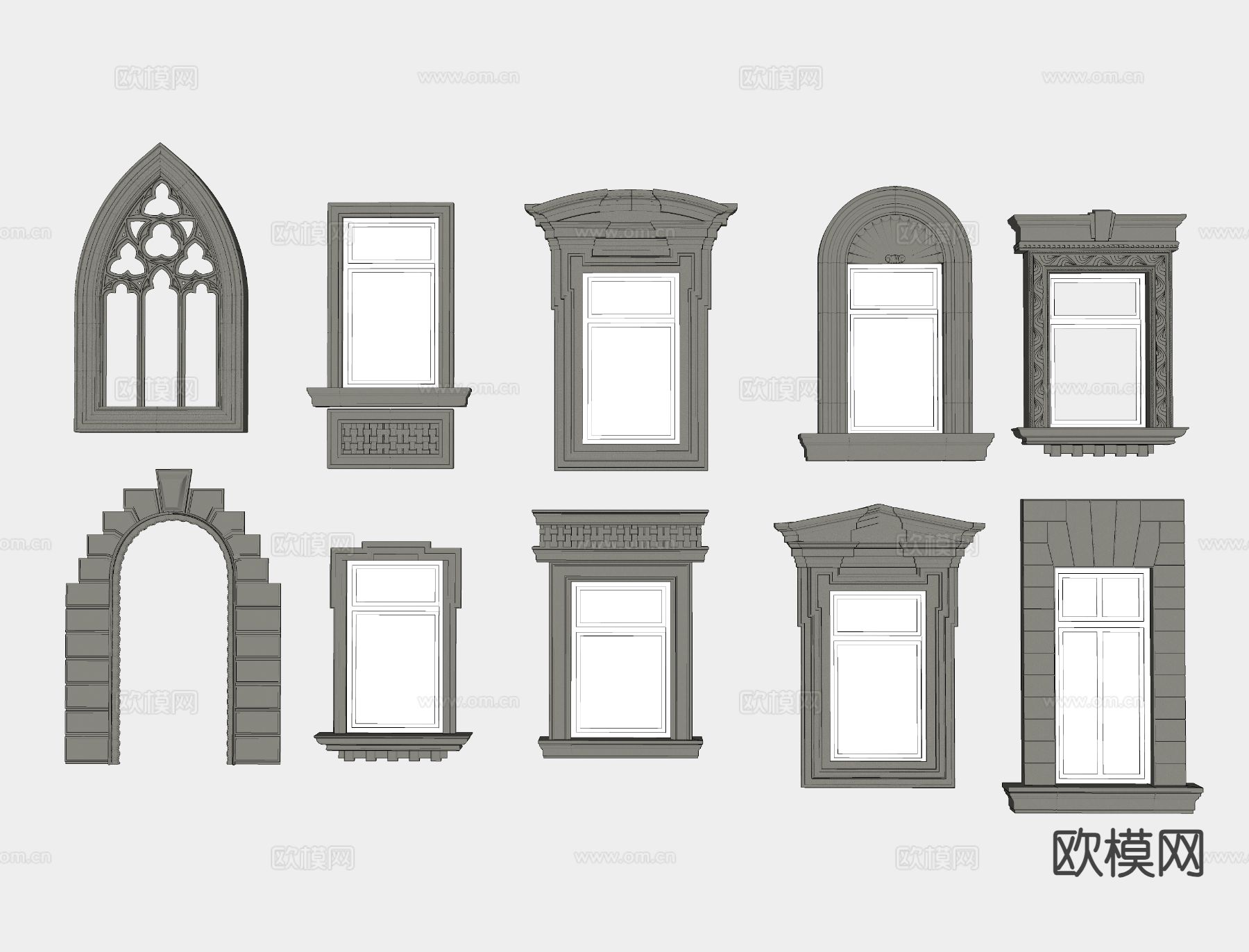 欧式窗户 单开窗 拱形窗 平开窗 落地窗su模型下载（渲染图1）