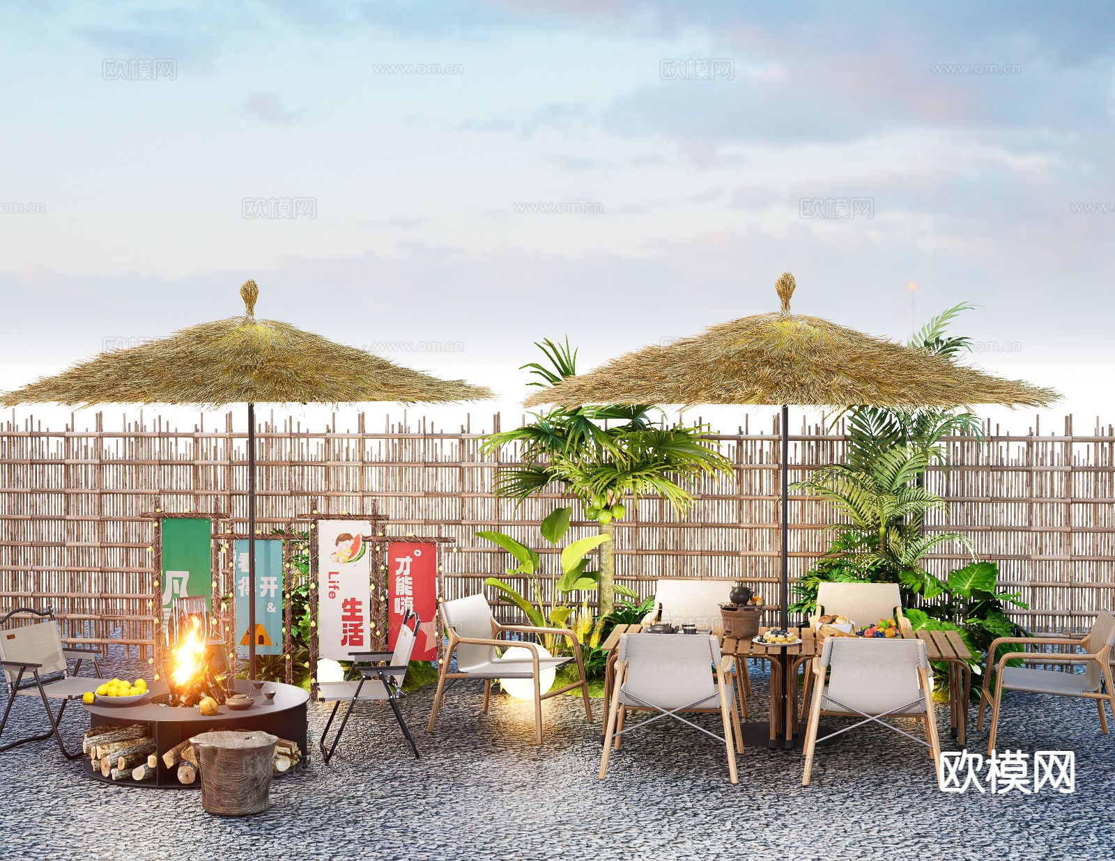 围炉煮茶 露营户外桌椅su模型下载（渲染图2）