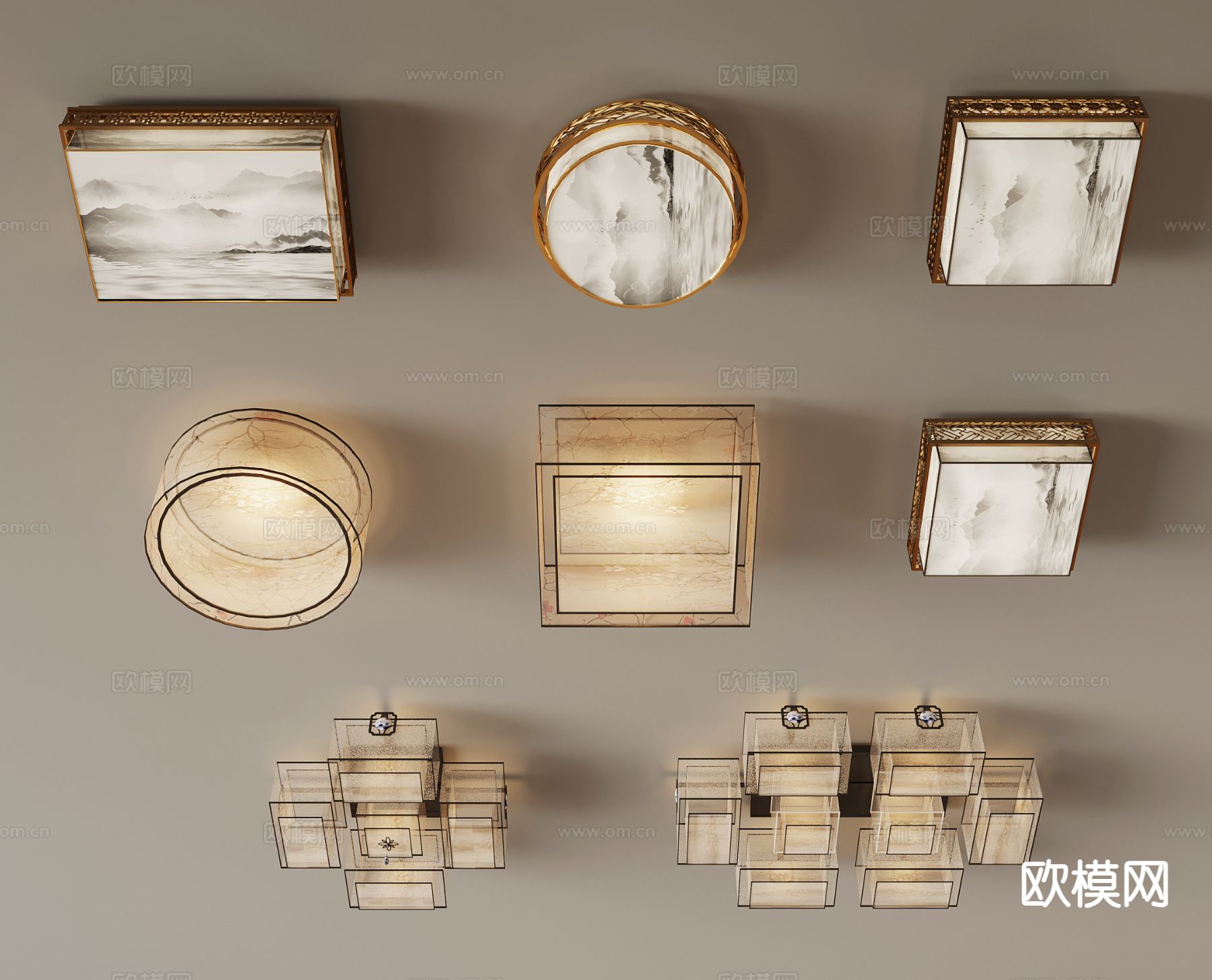 新中式吸顶灯su模型下载（渲染图2）