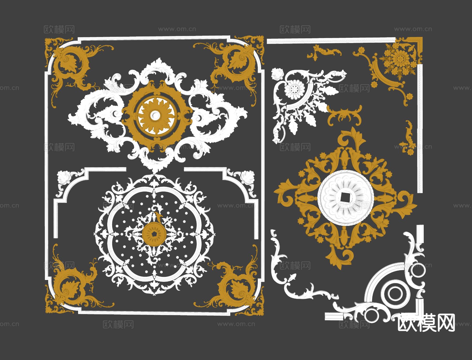 欧式吊顶装饰 雕花 浮雕su模型下载（渲染图1）