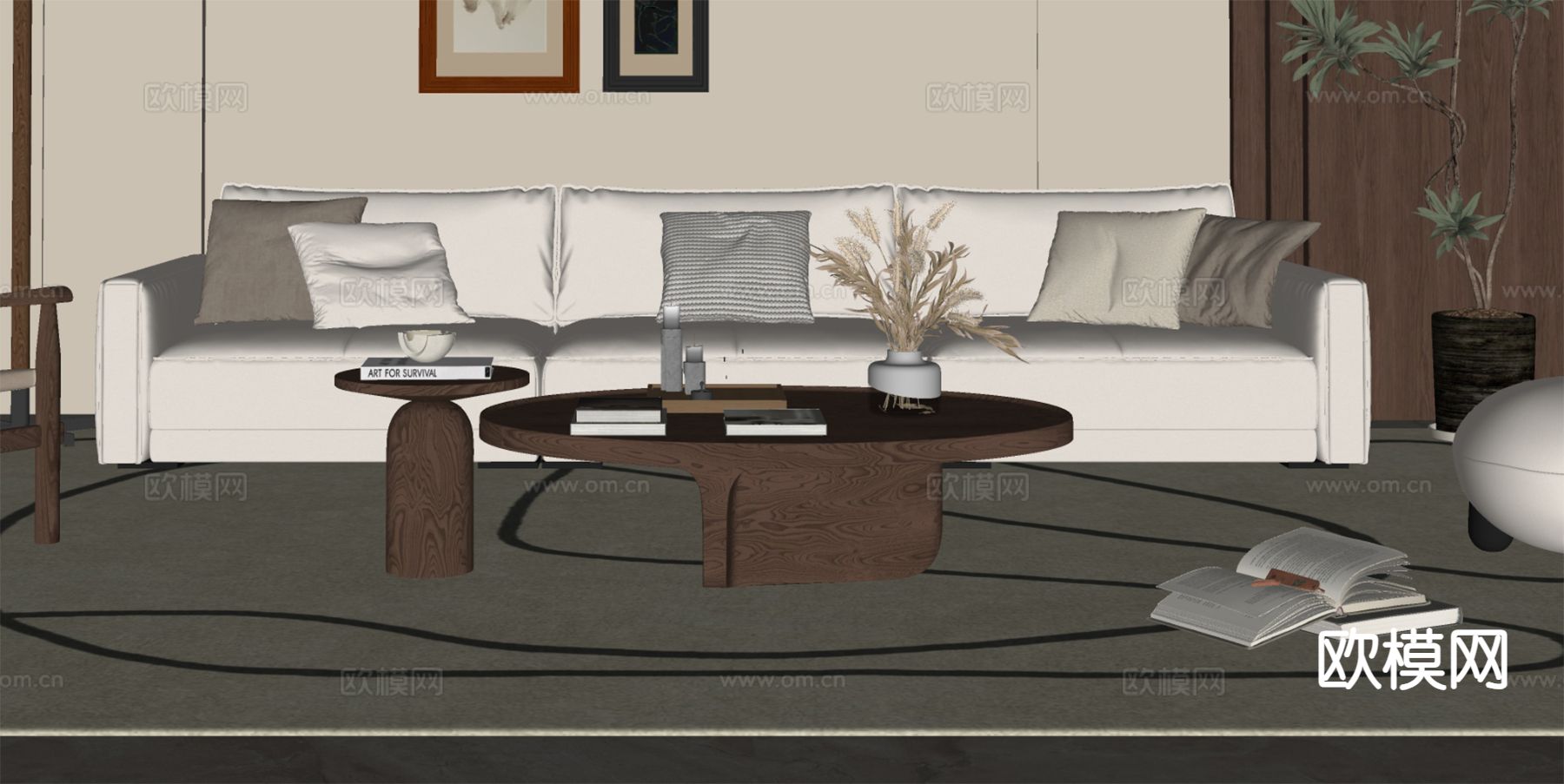 中古风组合沙发su模型下载（渲染图1）
