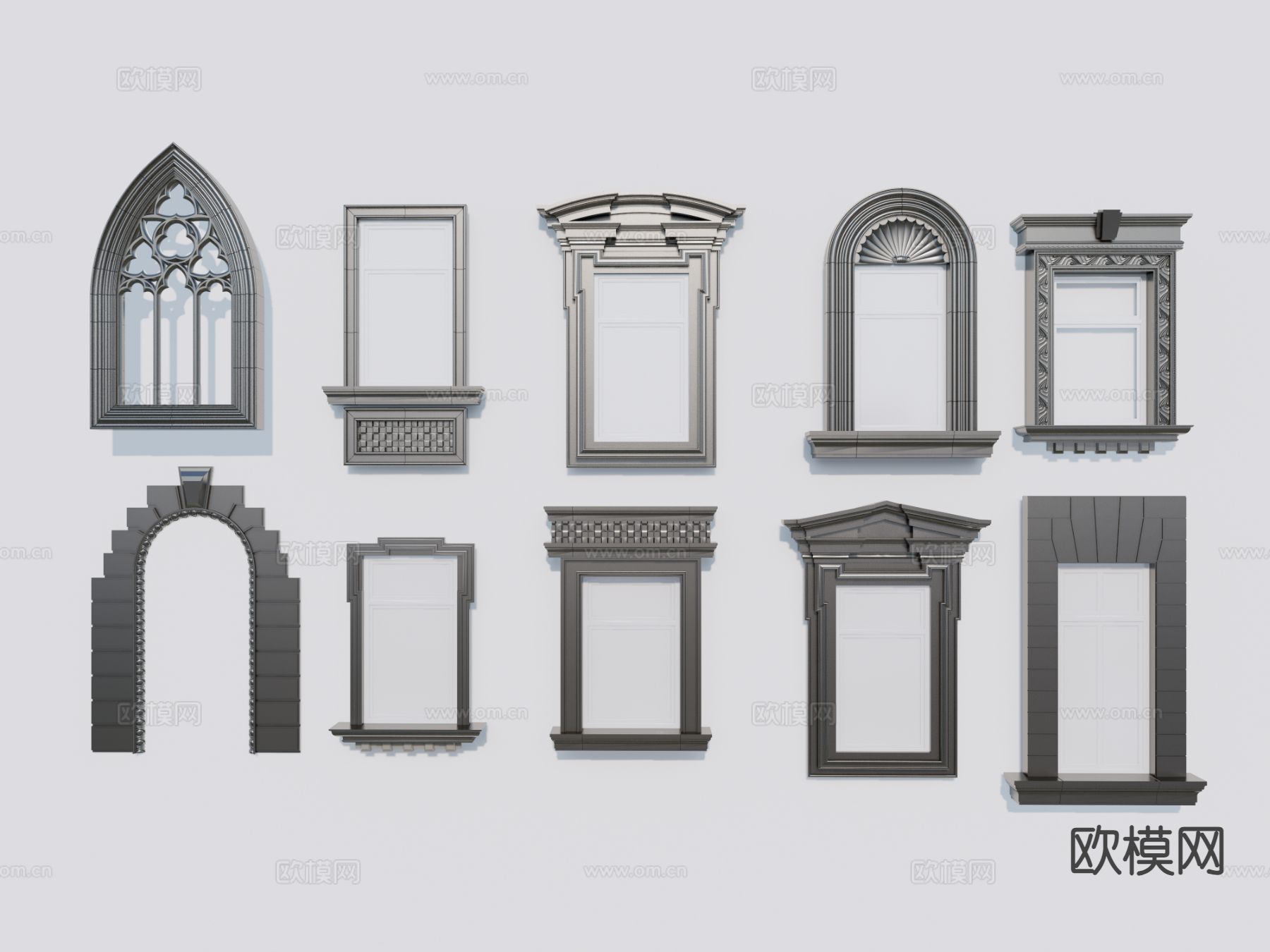 欧式窗户 单开窗 拱形窗 平开窗 落地窗su模型下载（渲染图2）