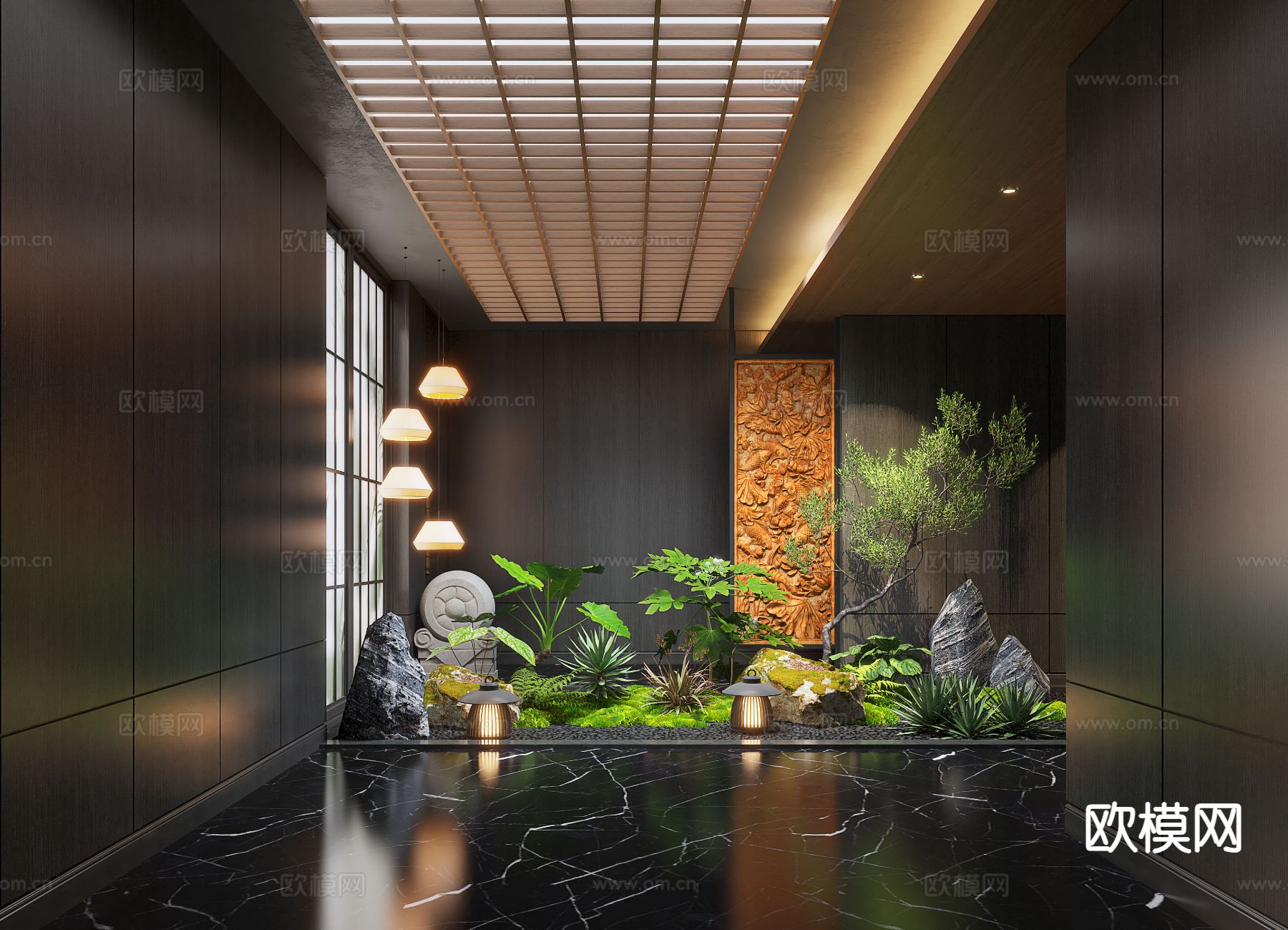 新中式景观过道 走廊su模型下载（渲染图2）