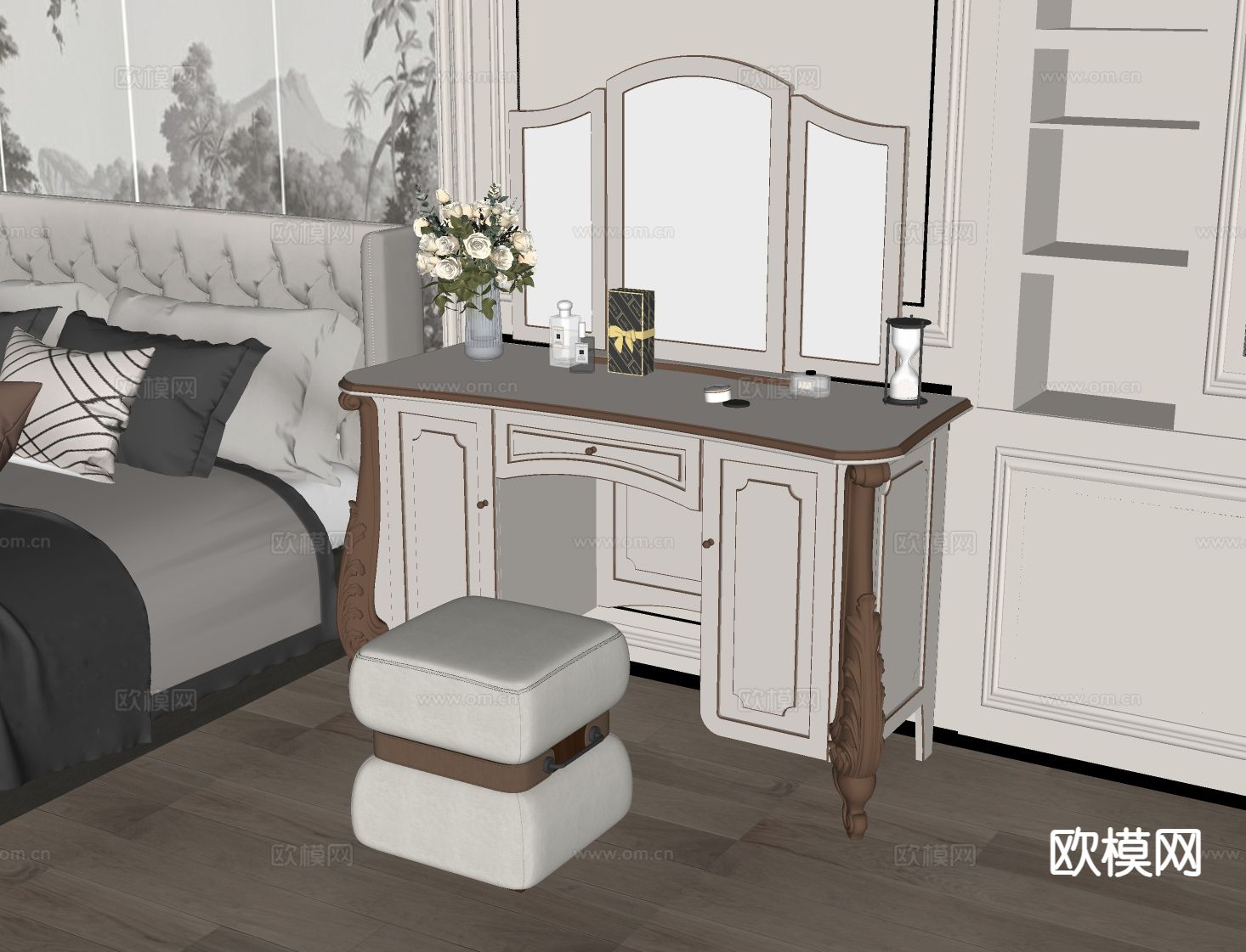 欧式梳妆台su模型下载（渲染图1）