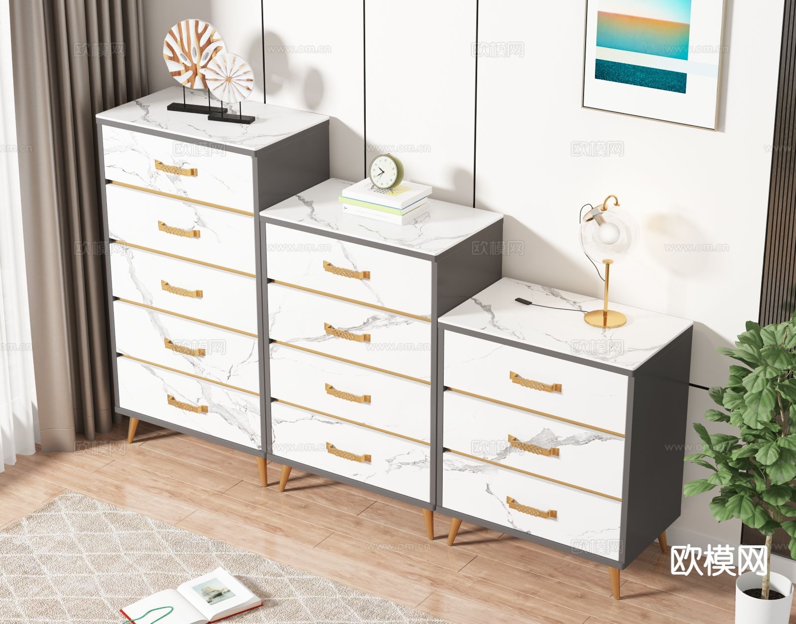 现代斗柜 边柜3d模型下载（渲染图3）