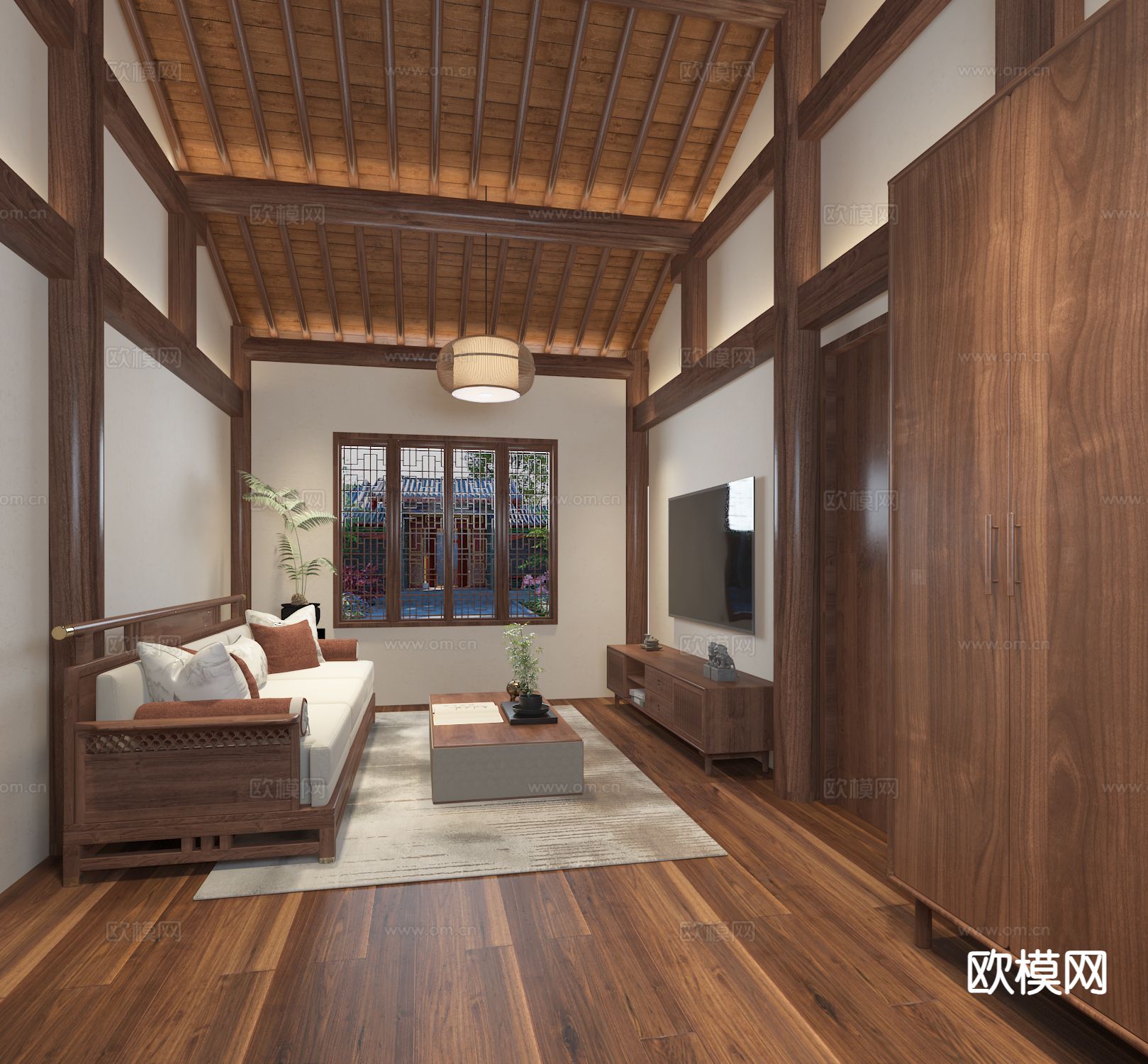 中式民宿 客房3d模型下载