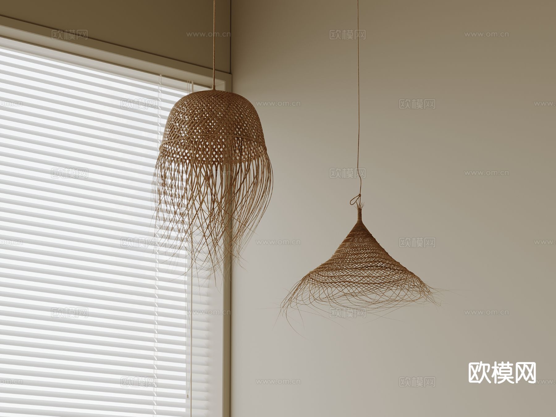 侘寂藤编民宿小吊灯su模型下载（渲染图2）