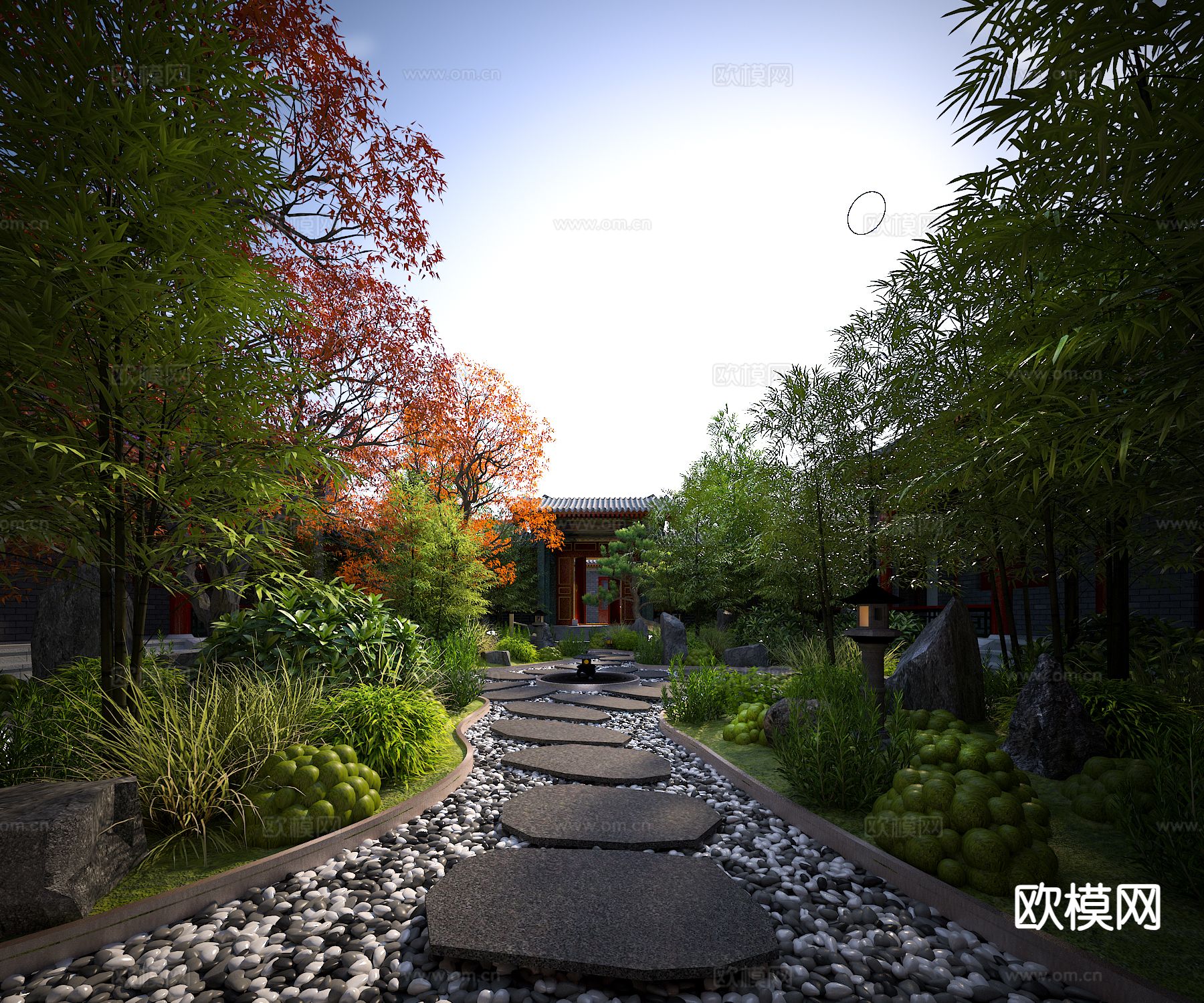 中式 四合院庭院 花园3d模型下载（渲染图3）