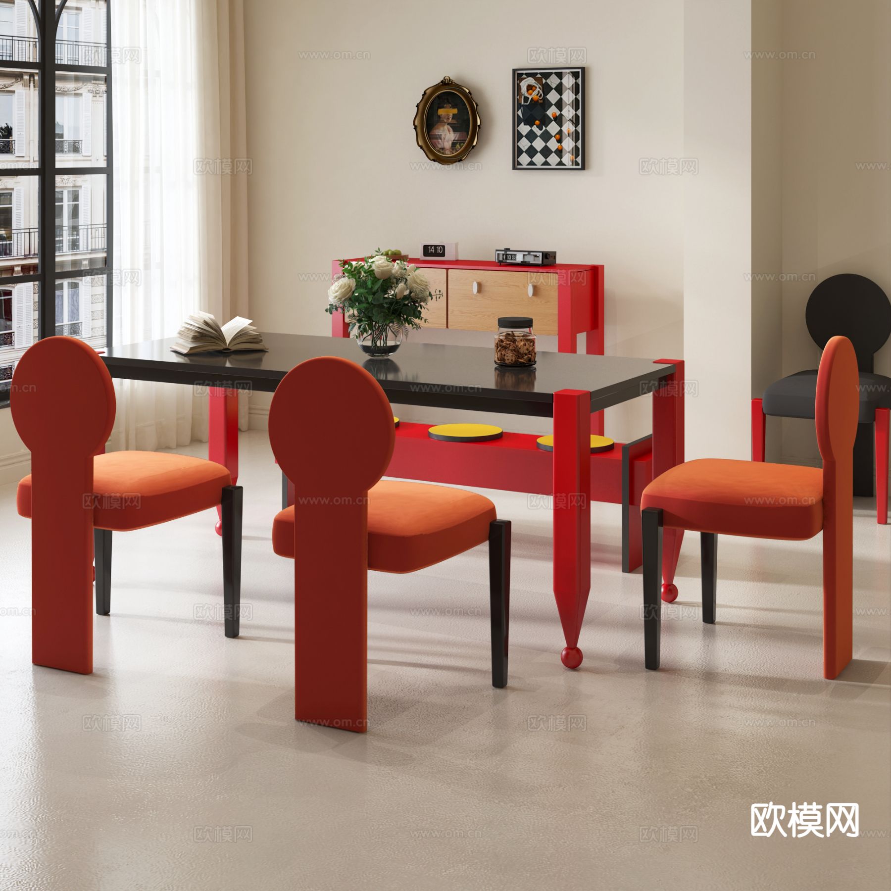 孟菲斯餐桌椅 长桌3d模型下载