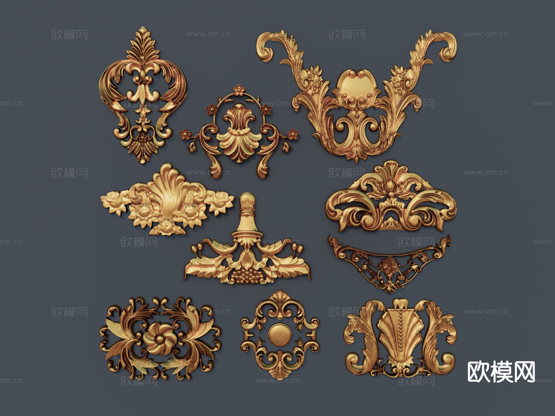 欧式雕花构件 浮雕3d模型下载