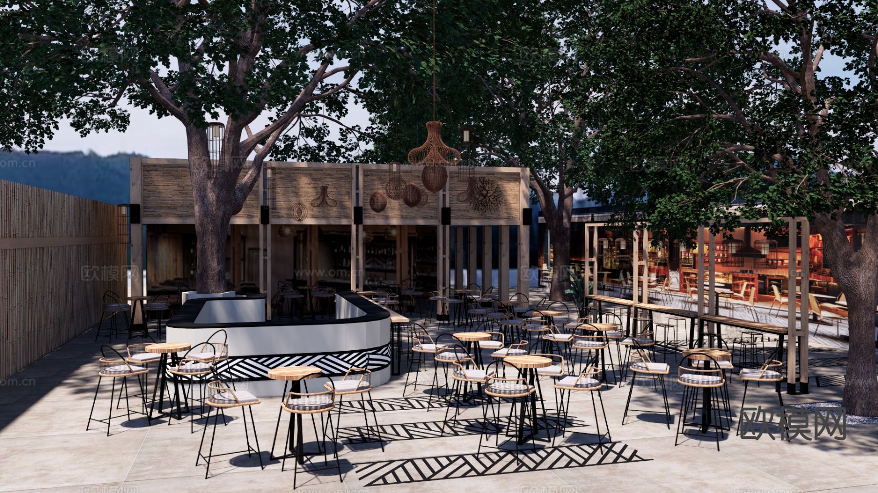 商业外摆 户外桌椅su模型下载（渲染图2）