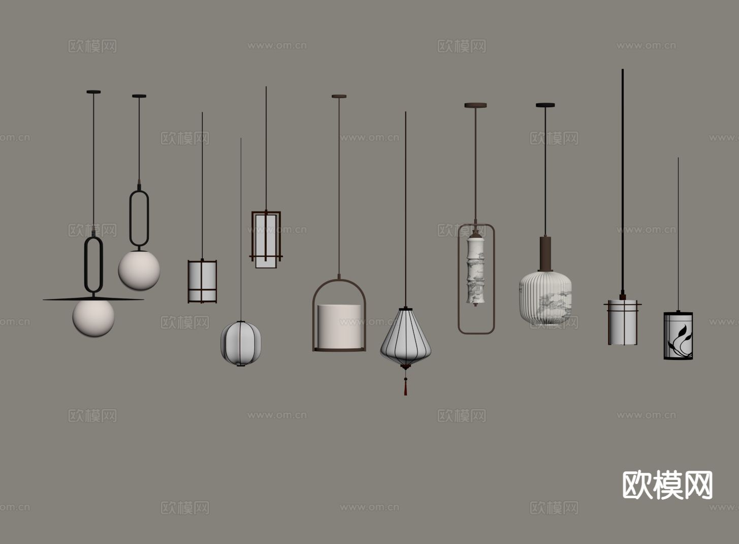 新中式小吊灯su模型下载（渲染图1）