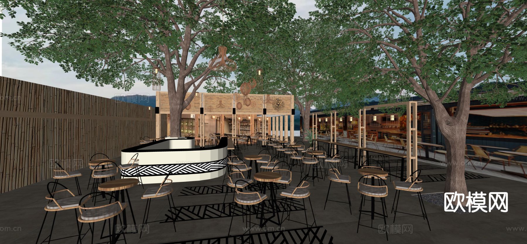 商业外摆 户外桌椅su模型下载（渲染图1）