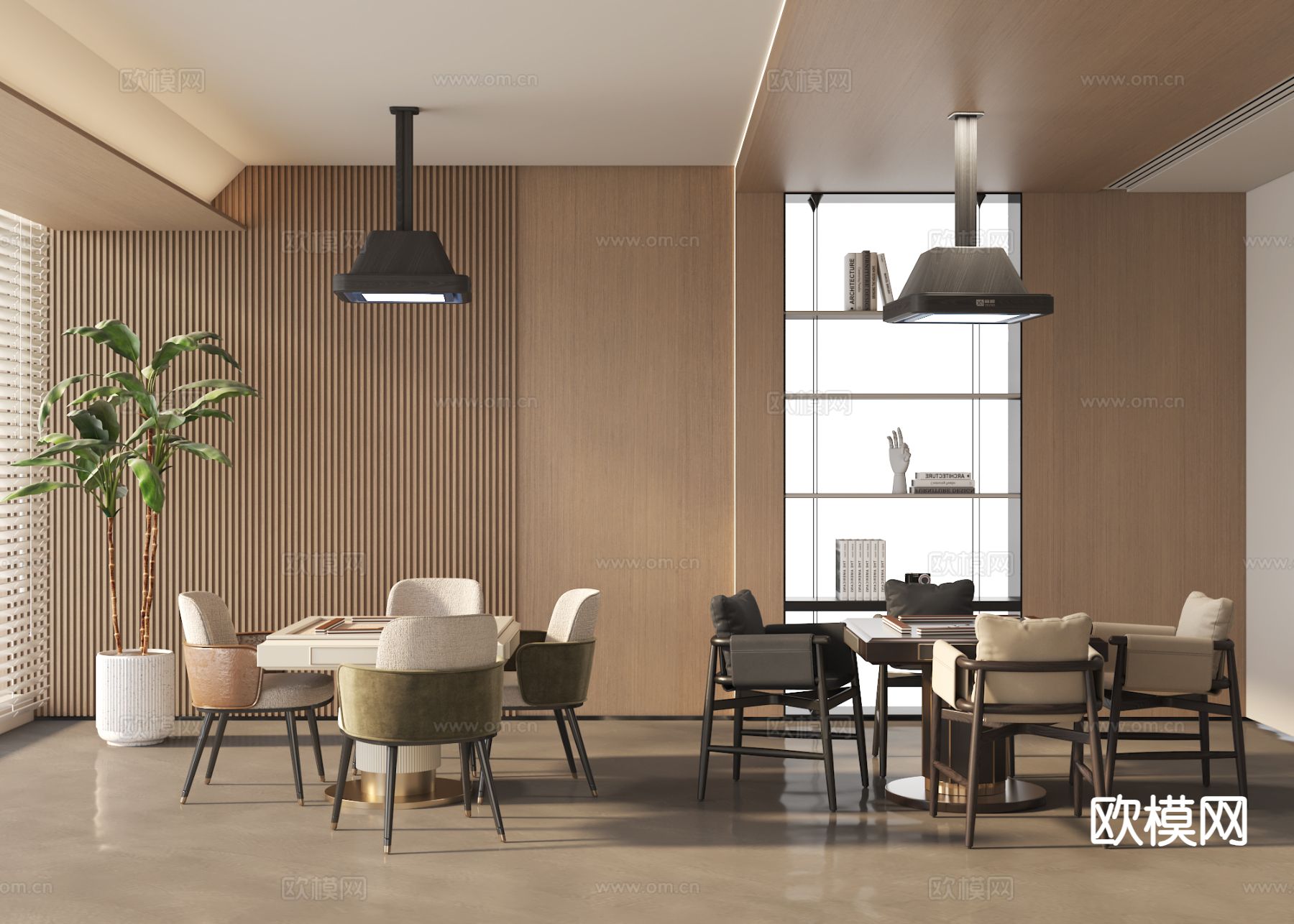 中古风麻将室 休闲室su模型下载（渲染图2）