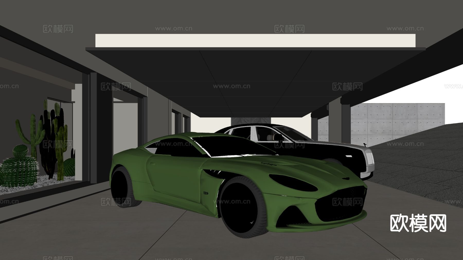 现代别墅车库su模型下载（渲染图1）