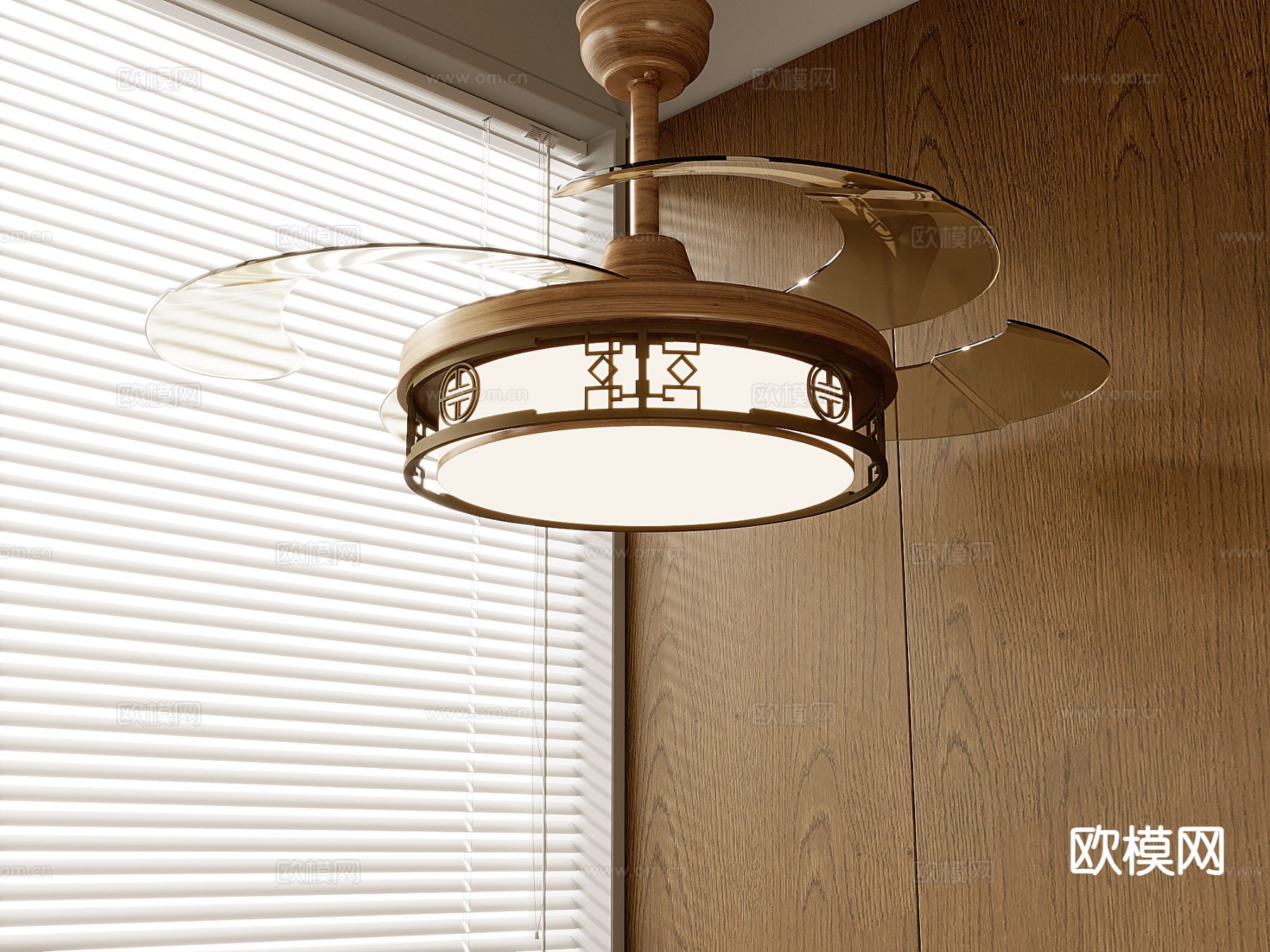 新中式风扇灯 吊扇灯su模型下载（渲染图2）