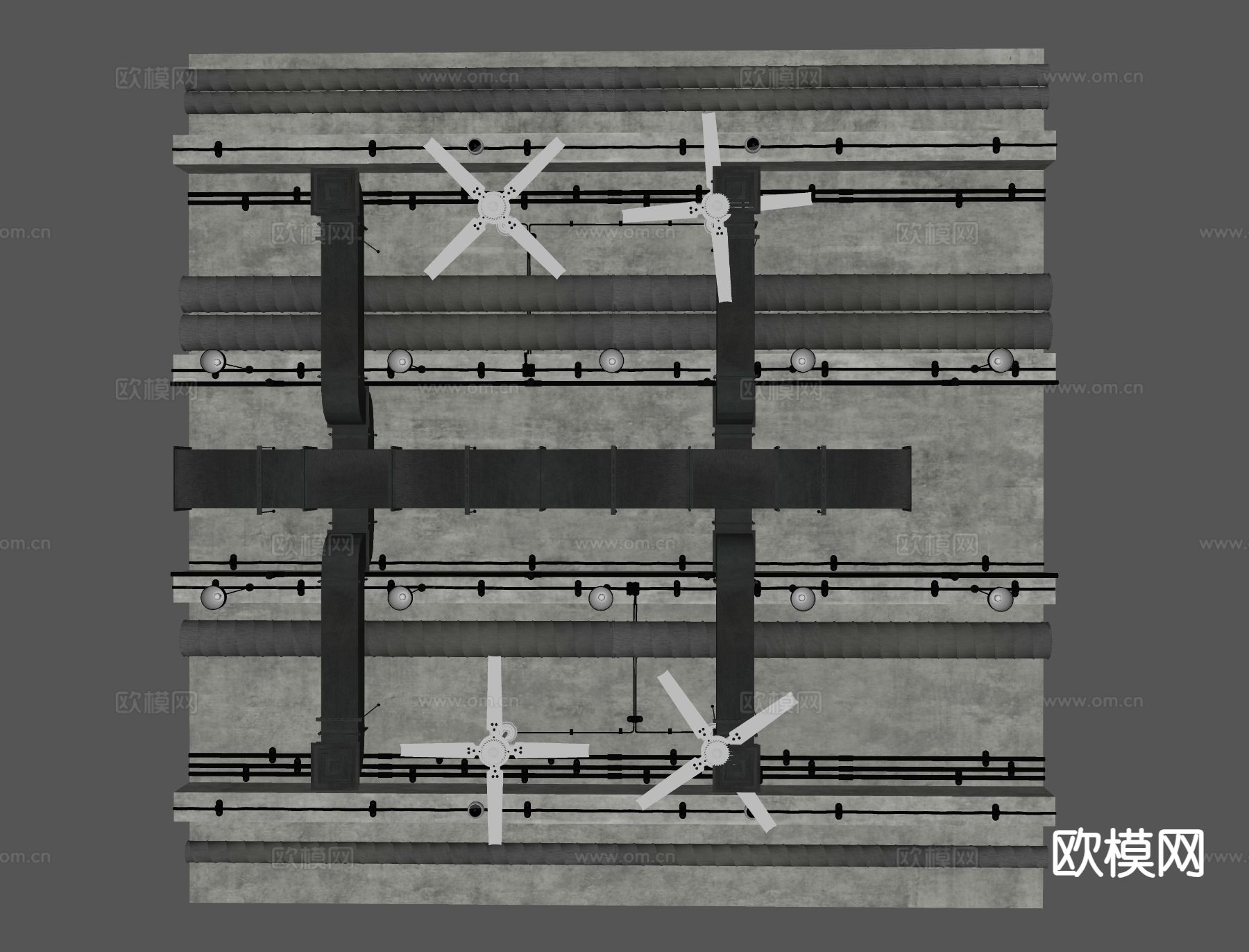 工业风五金件 管道 工业吊顶su模型下载（渲染图1）