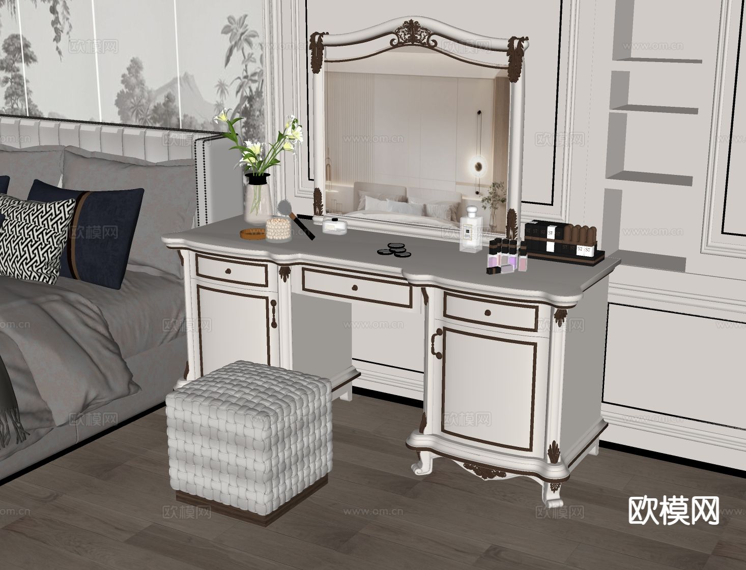 欧式梳妆台su模型下载（渲染图1）