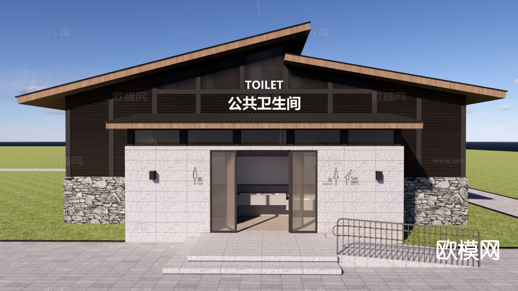 公共厕所 景区卫生间su模型下载（渲染图2）