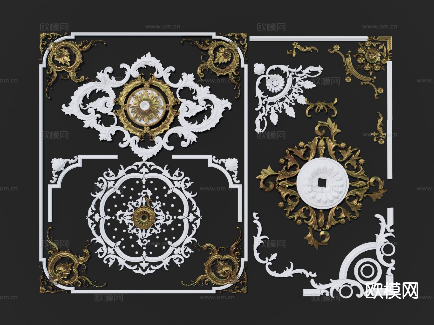 欧式吊顶装饰 雕花 浮雕su模型下载（渲染图2）