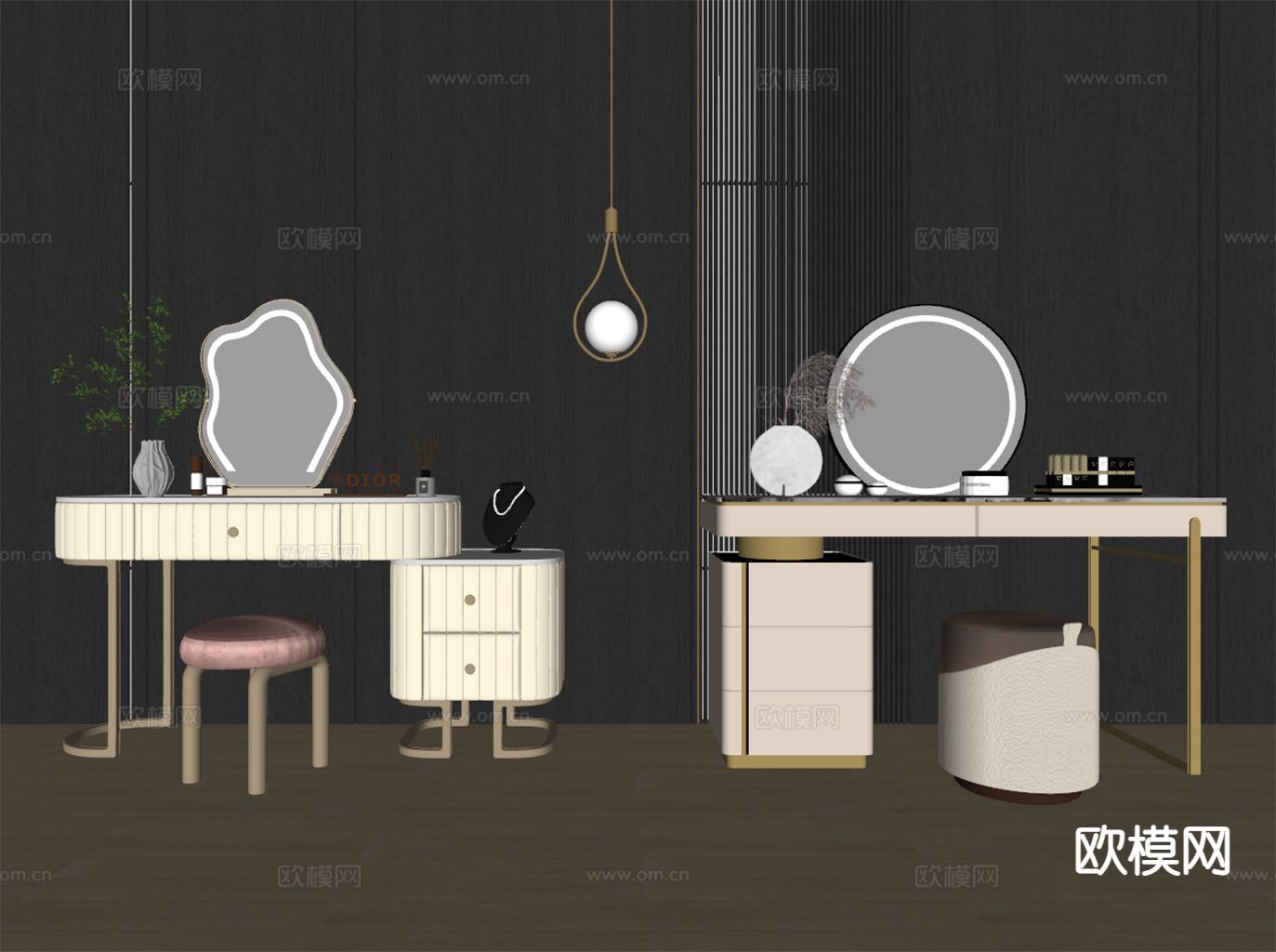 现代梳妆台su模型下载（渲染图1）