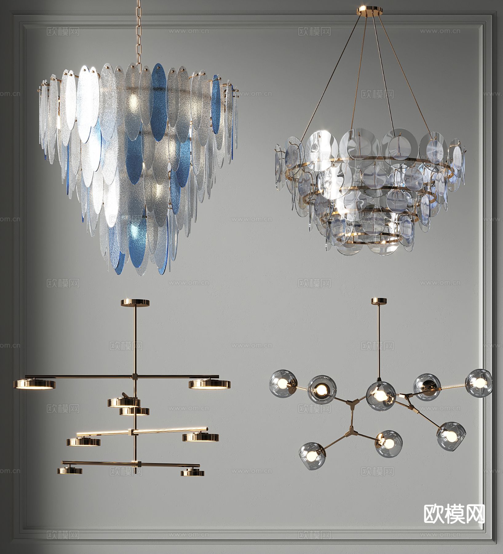 轻奢吊灯 大厅吊灯 玻璃吊灯su模型下载（渲染图2）
