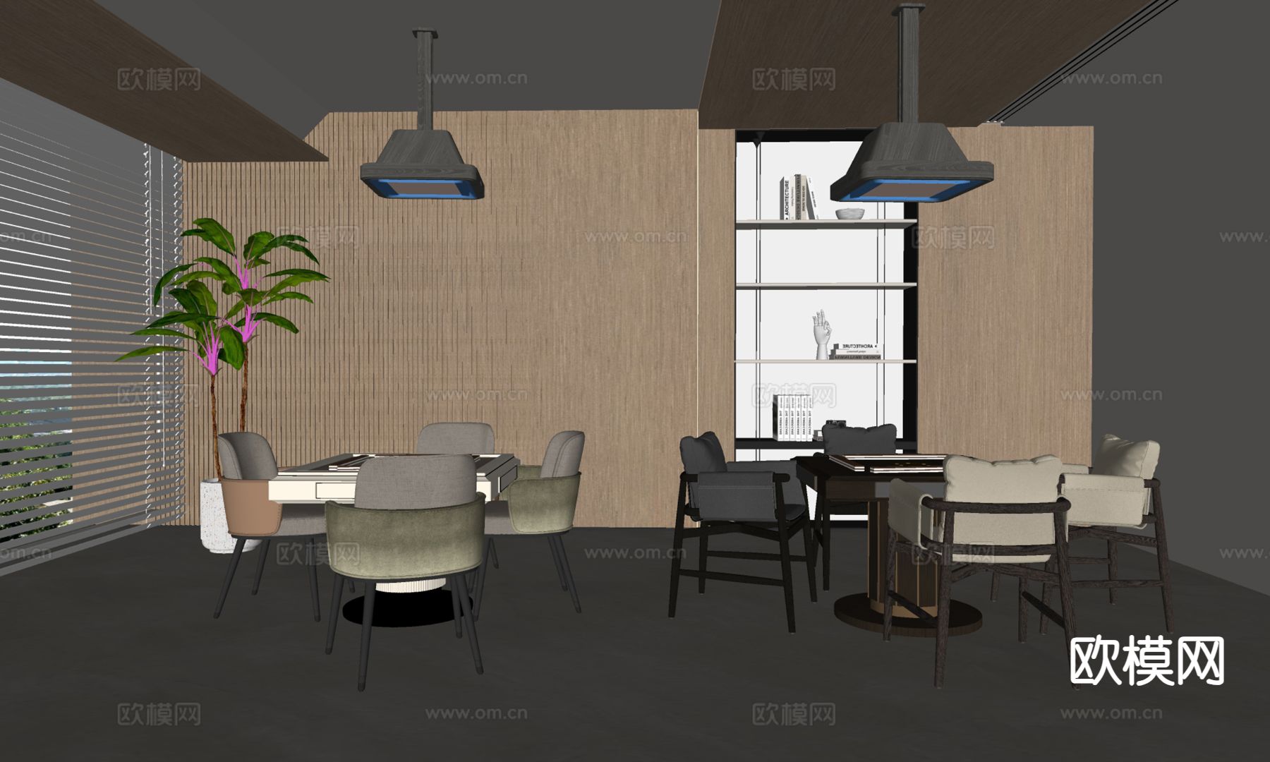 中古风麻将室 休闲室su模型下载（渲染图1）