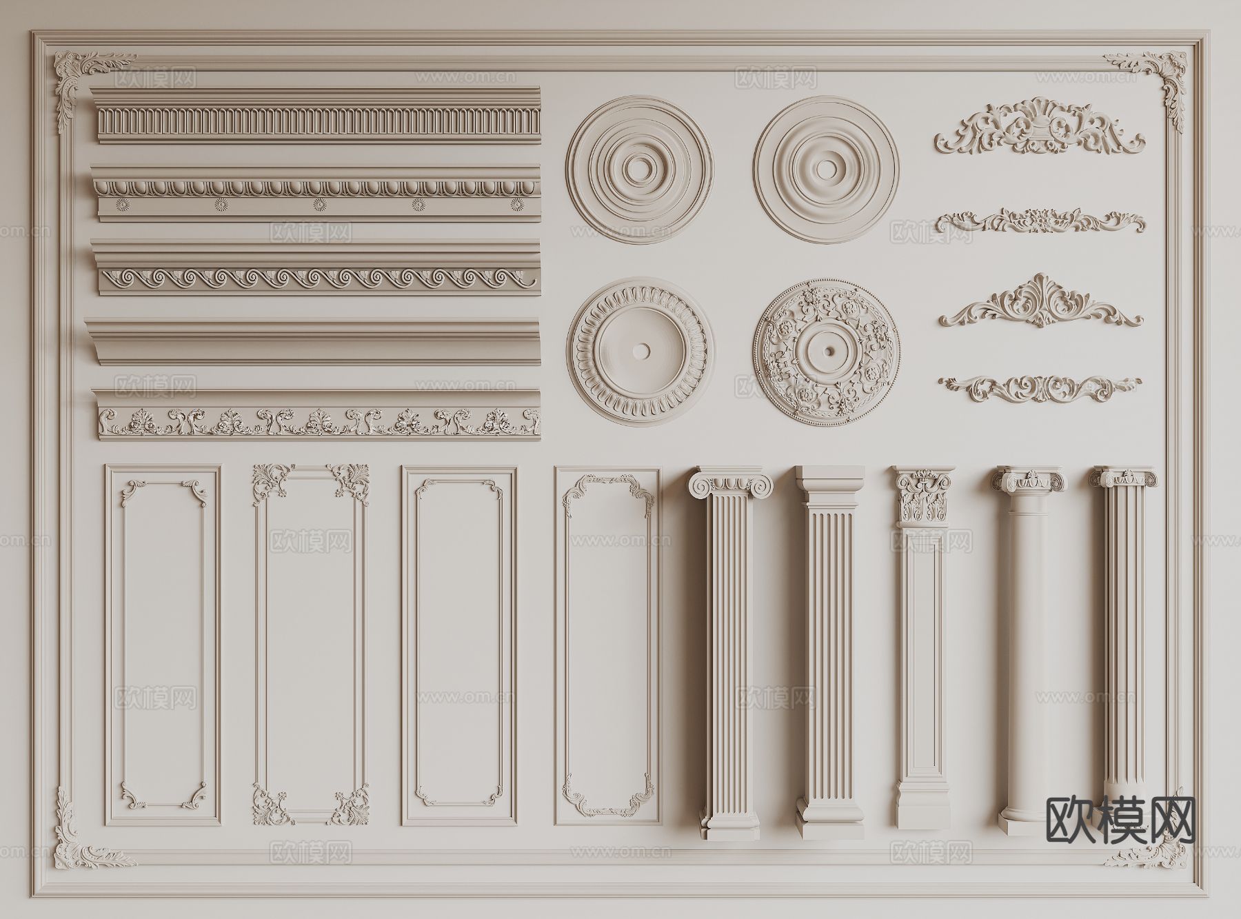 法式石膏线 雕花su模型下载（渲染图2）
