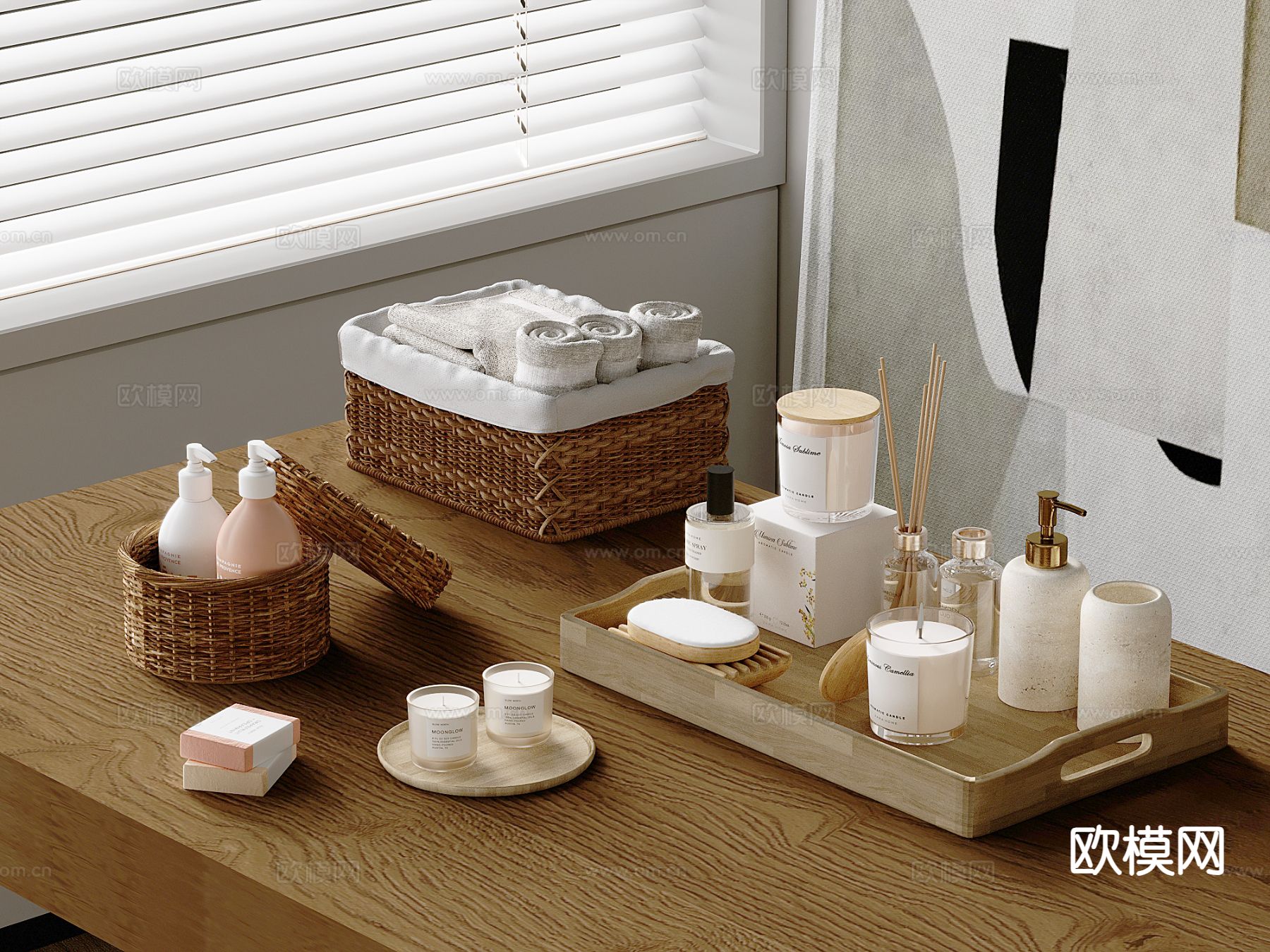 卫浴用品 香薰毛巾 藤编筐su模型下载（渲染图2）