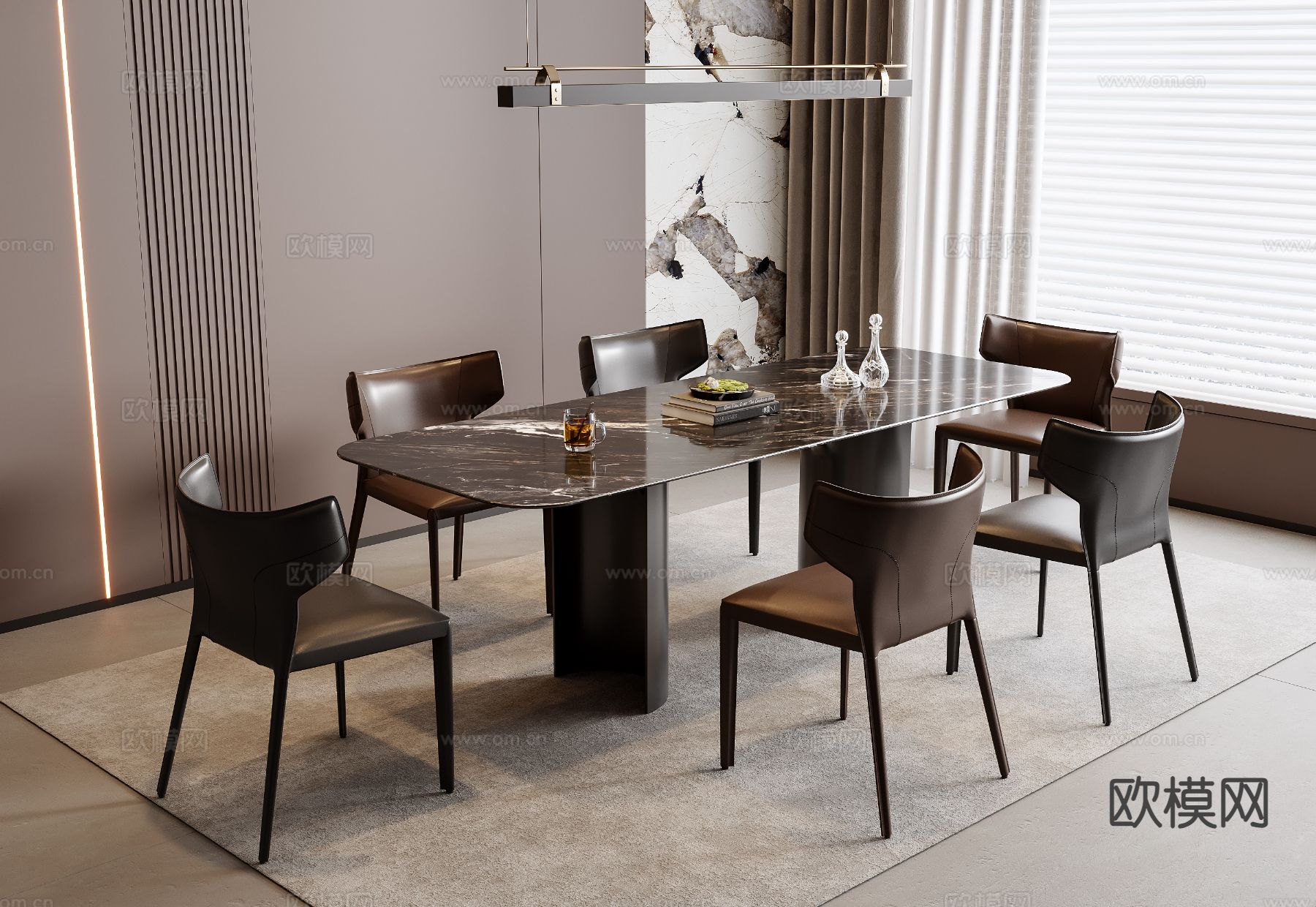 意式餐桌椅3d模型