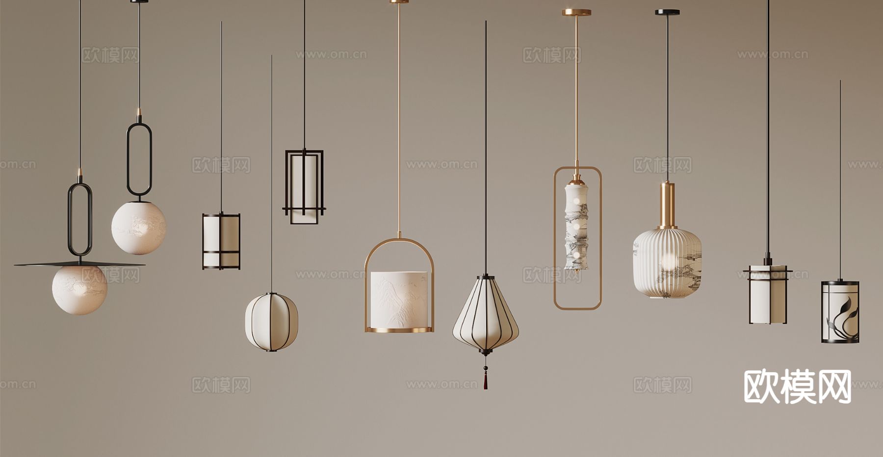 新中式小吊灯su模型下载（渲染图2）