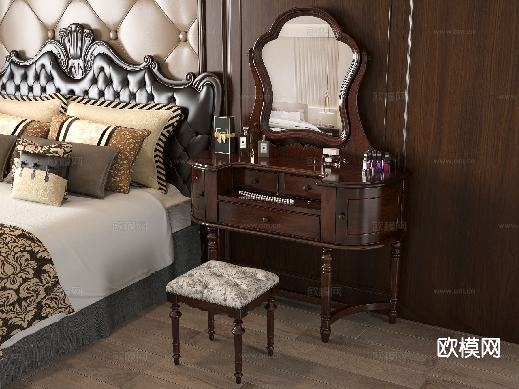 美式梳妆台su模型下载（渲染图2）