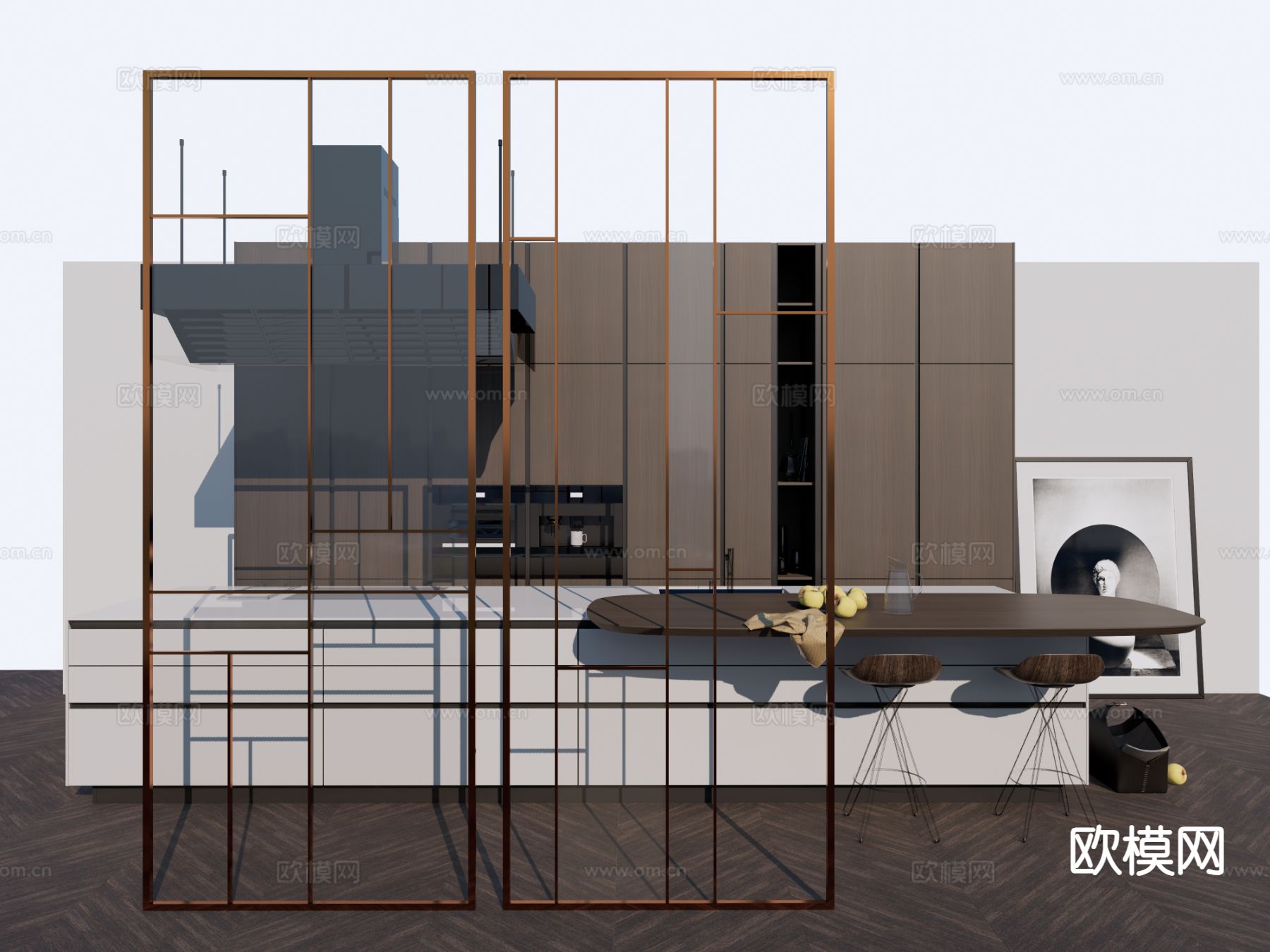中岛橱柜 吧台 吧椅su模型下载（渲染图2）