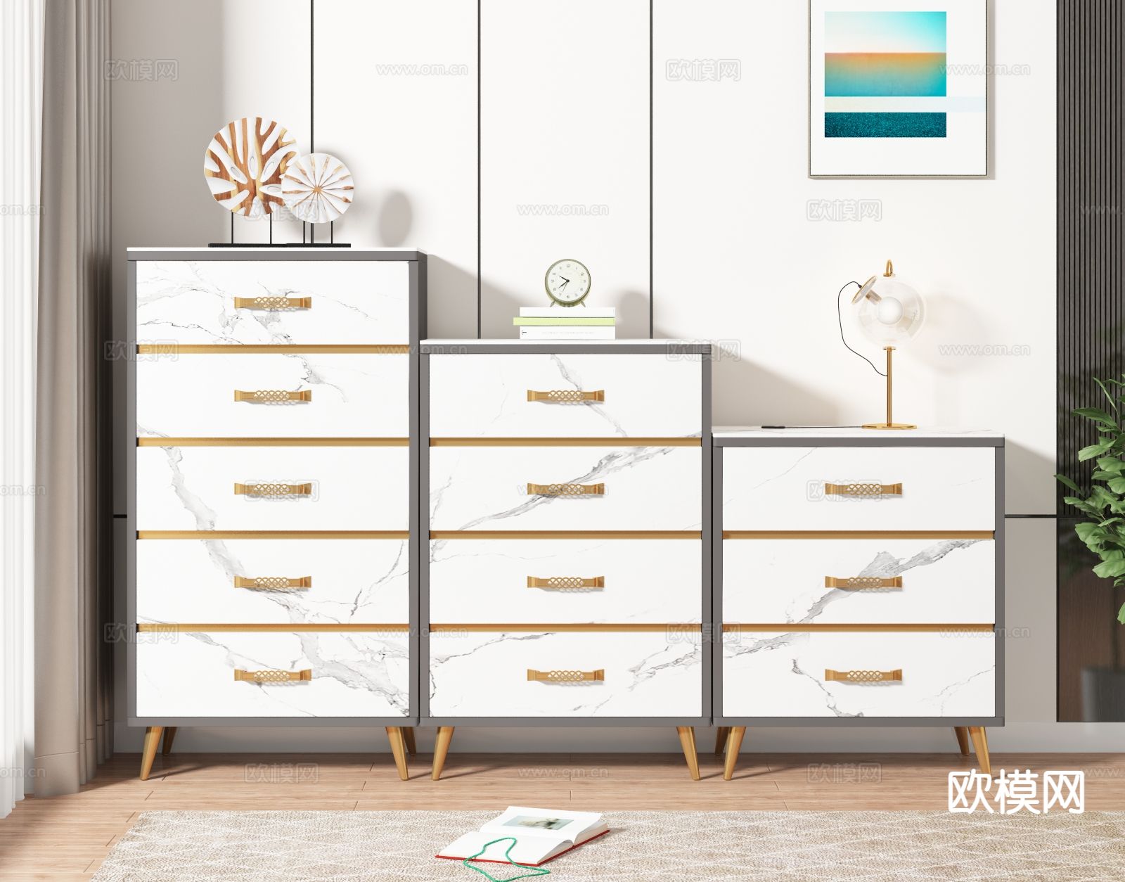 现代斗柜 边柜3d模型下载（渲染图2）