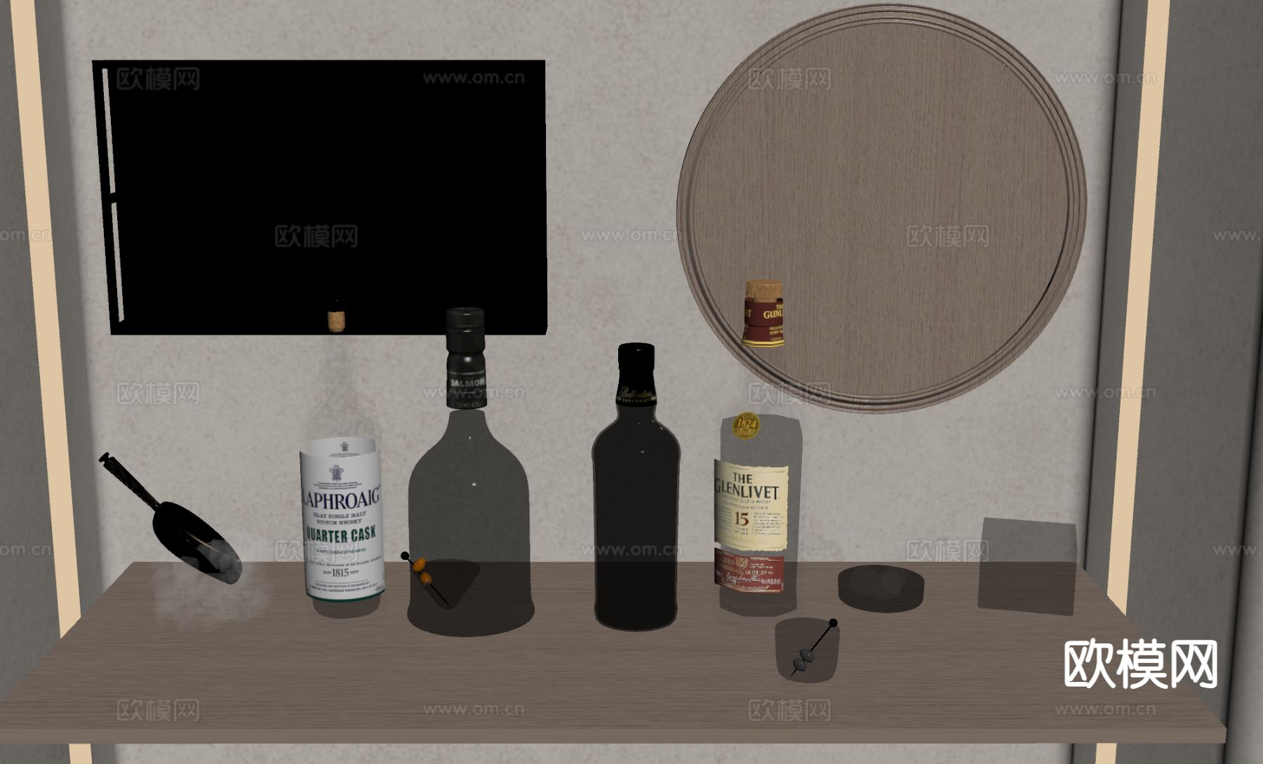 酒水 洋酒 酒瓶 酒具 醒酒器su模型下载（渲染图1）