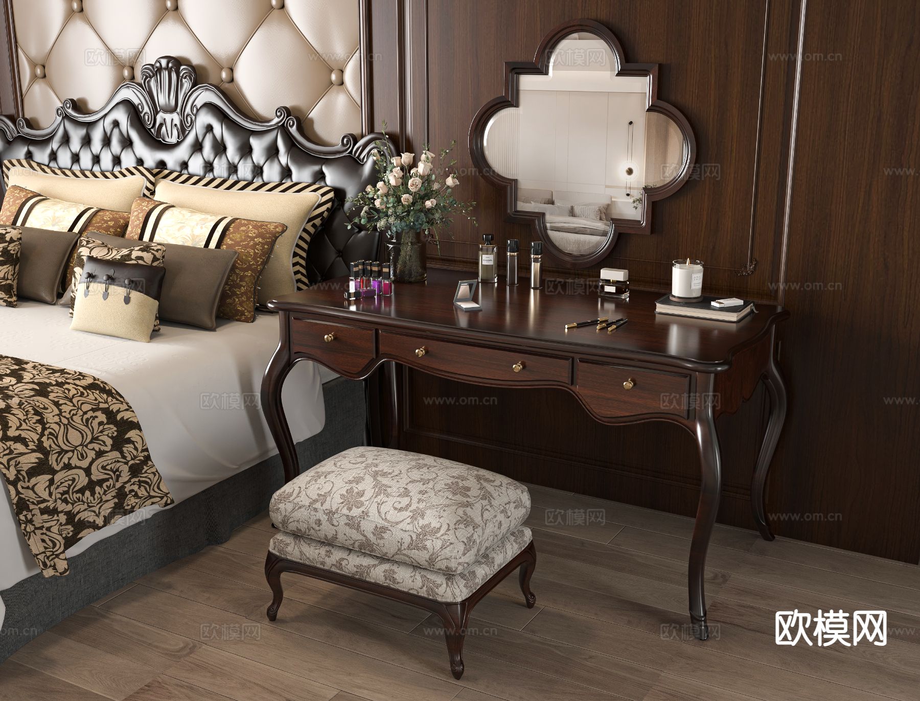美式化妆台凳3d模型下载